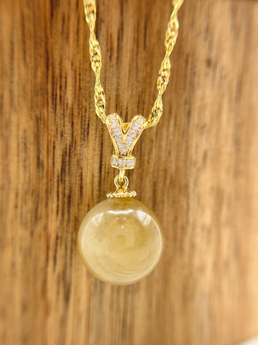 Grade A Natural Burma Yellow Jadeite with Gold over Sterling Silver bail Silver  necklace