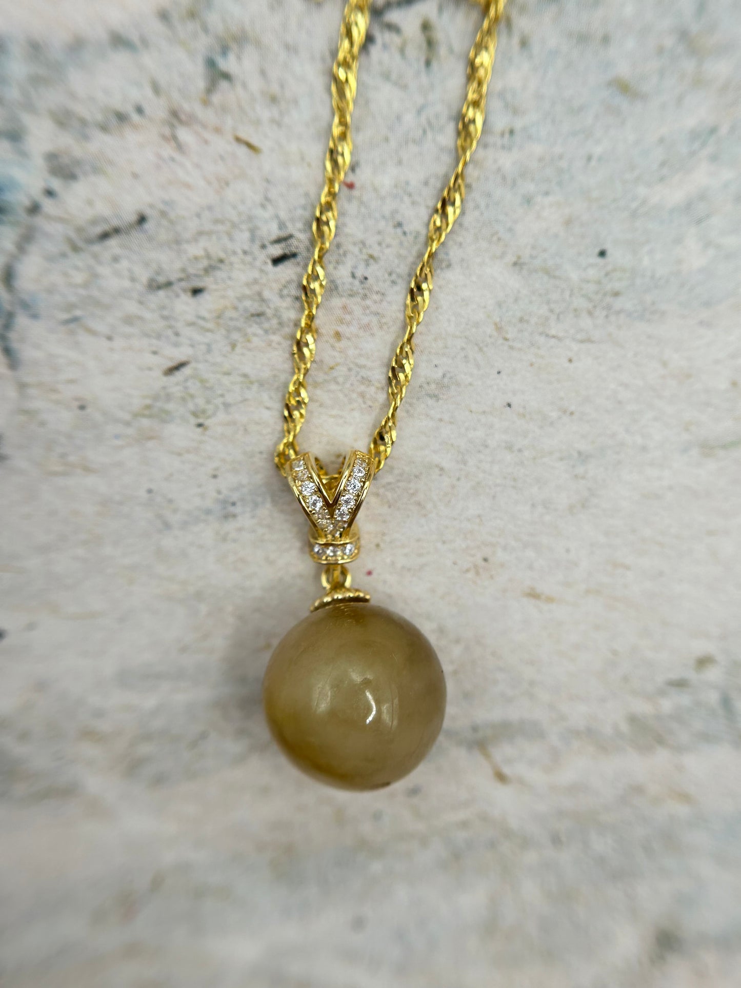 Grade A Natural Burma Yellow Jadeite with Gold over Sterling Silver bail Silver  necklace