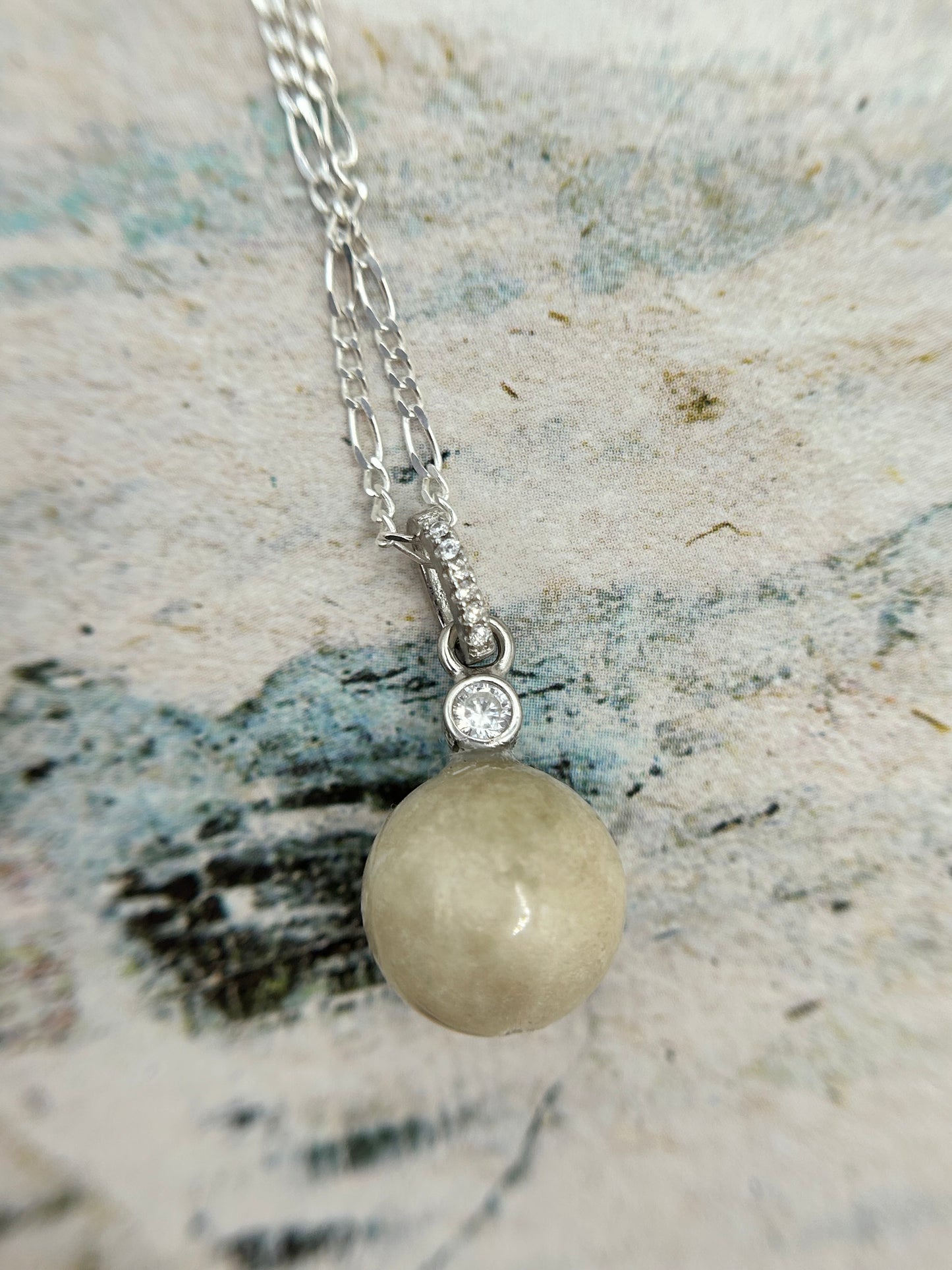 Grade A Natural Burma Beige Jadeite with Sterling Silver bail Silver  necklace