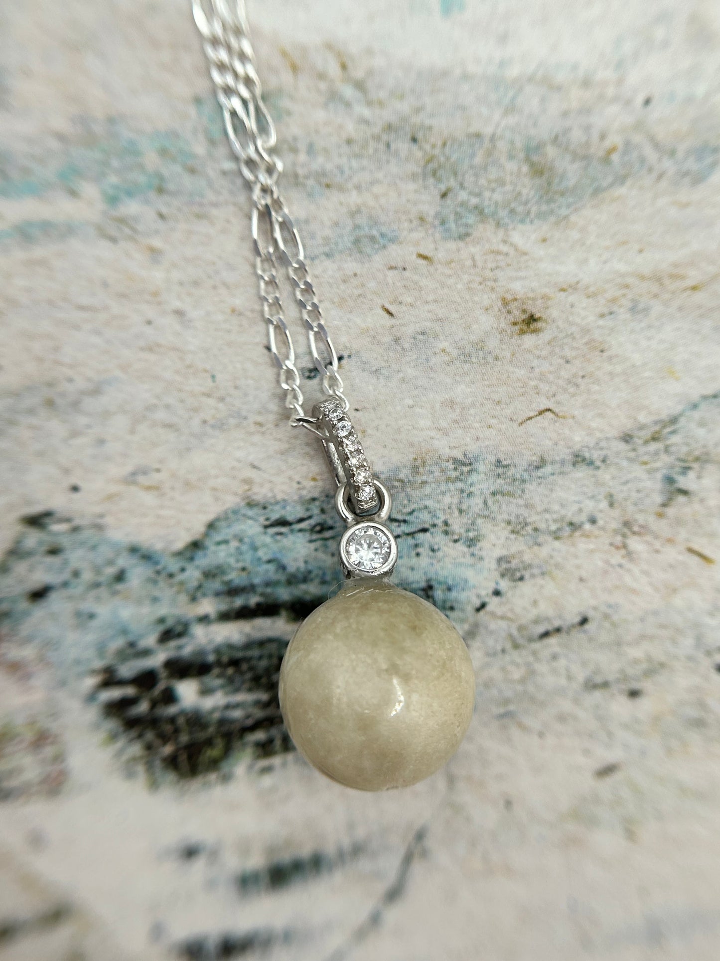 Grade A Natural Burma Beige Jadeite with Sterling Silver bail Silver  necklace