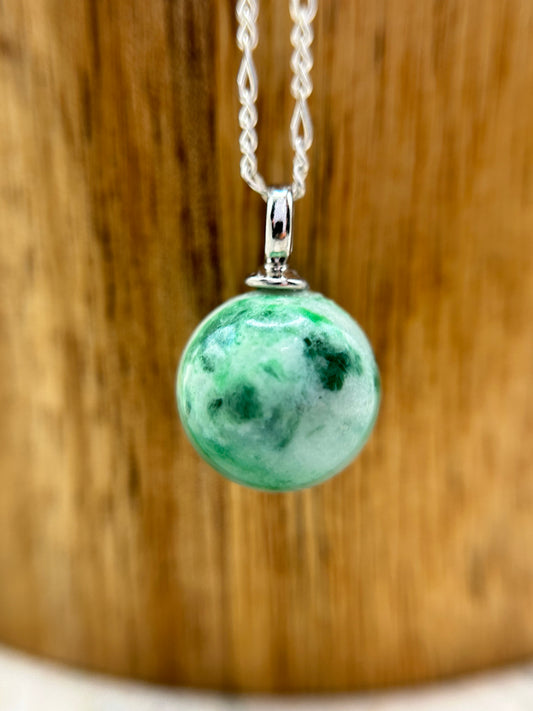 Grade A Natural Burma green Jadeite with Sterling Silver bail Silver  necklace