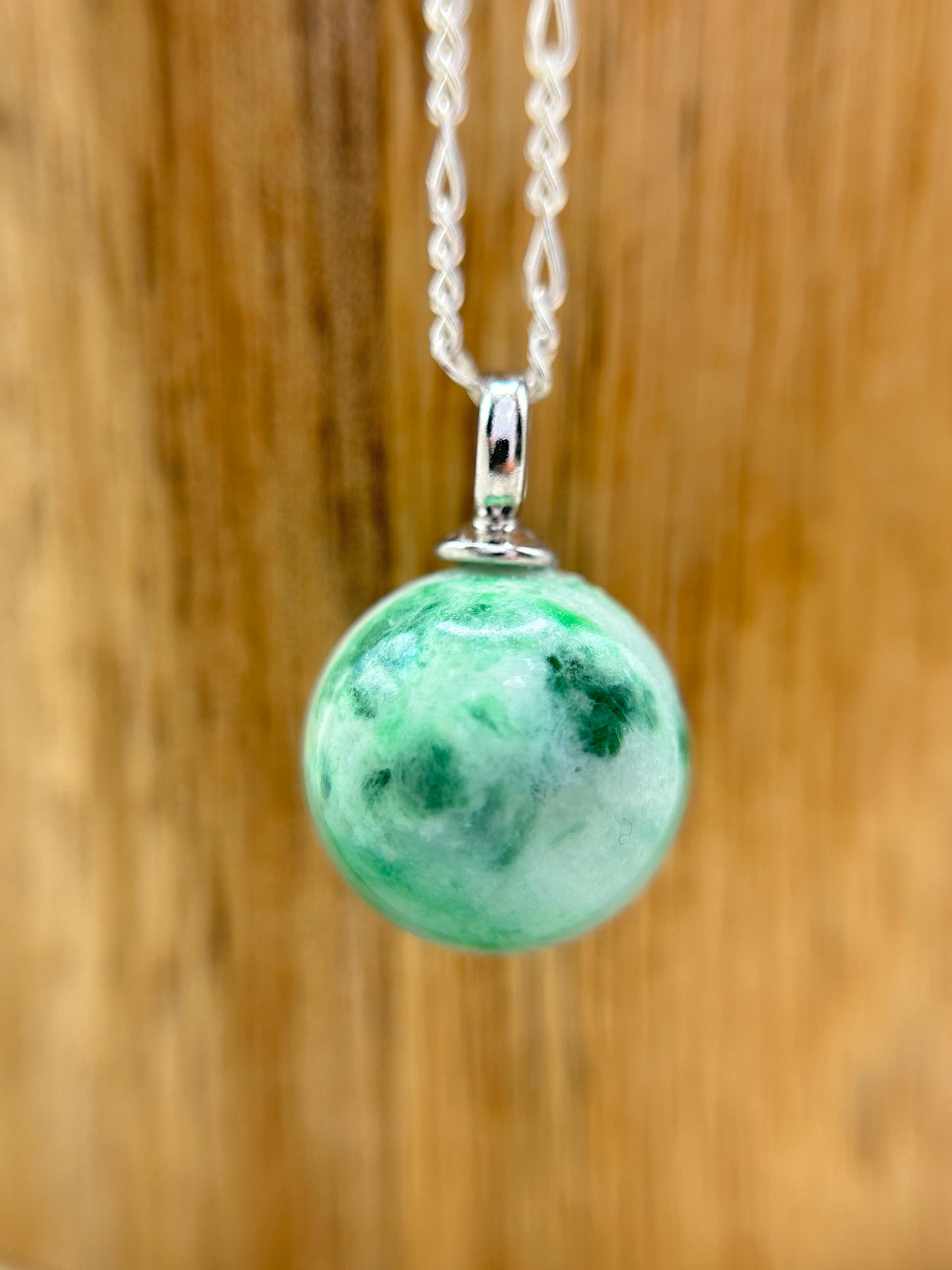 Grade A Natural Burma green Jadeite with Sterling Silver bail Silver  necklace