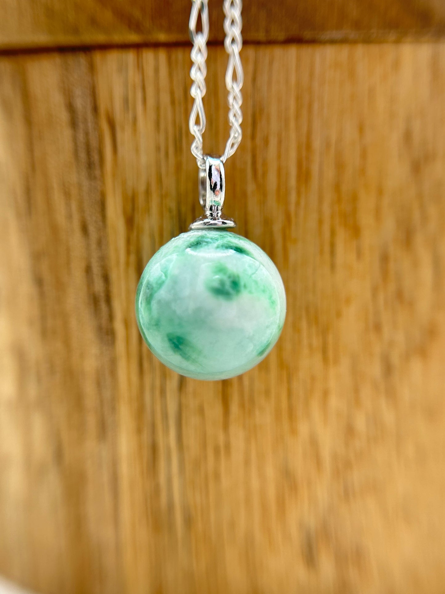 Grade A Natural Burma green Jadeite with Sterling Silver bail Silver  necklace