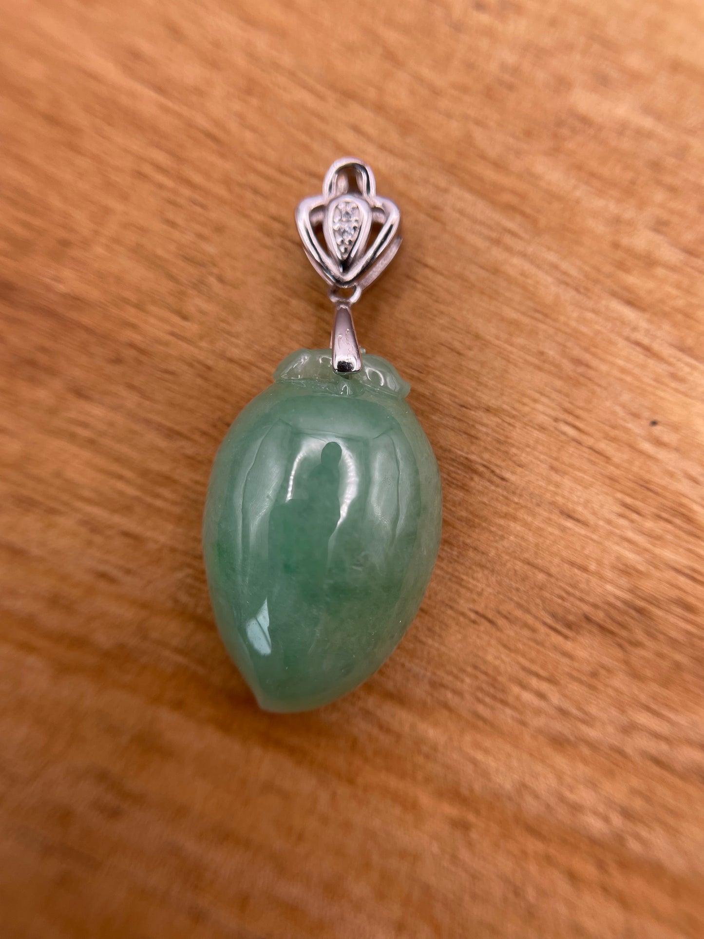 Natural Grade A Burmese green Jadeite peach sterling silver Bail Pendant