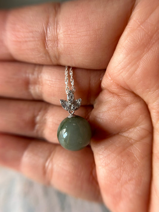 Grade A Natural Burma Green Jadeite with Sterling Silver bail Silver  necklace