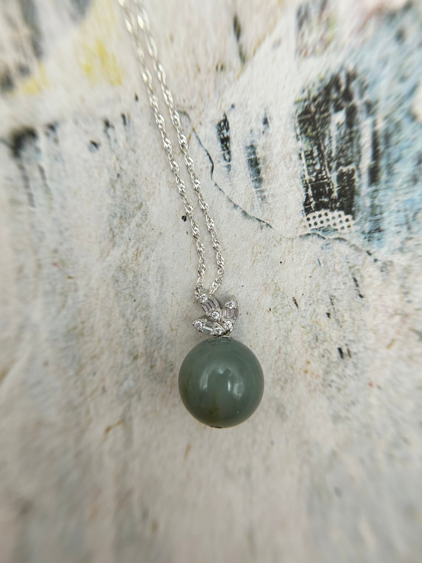 Grade A Natural Burma Green Jadeite with Sterling Silver bail Silver  necklace