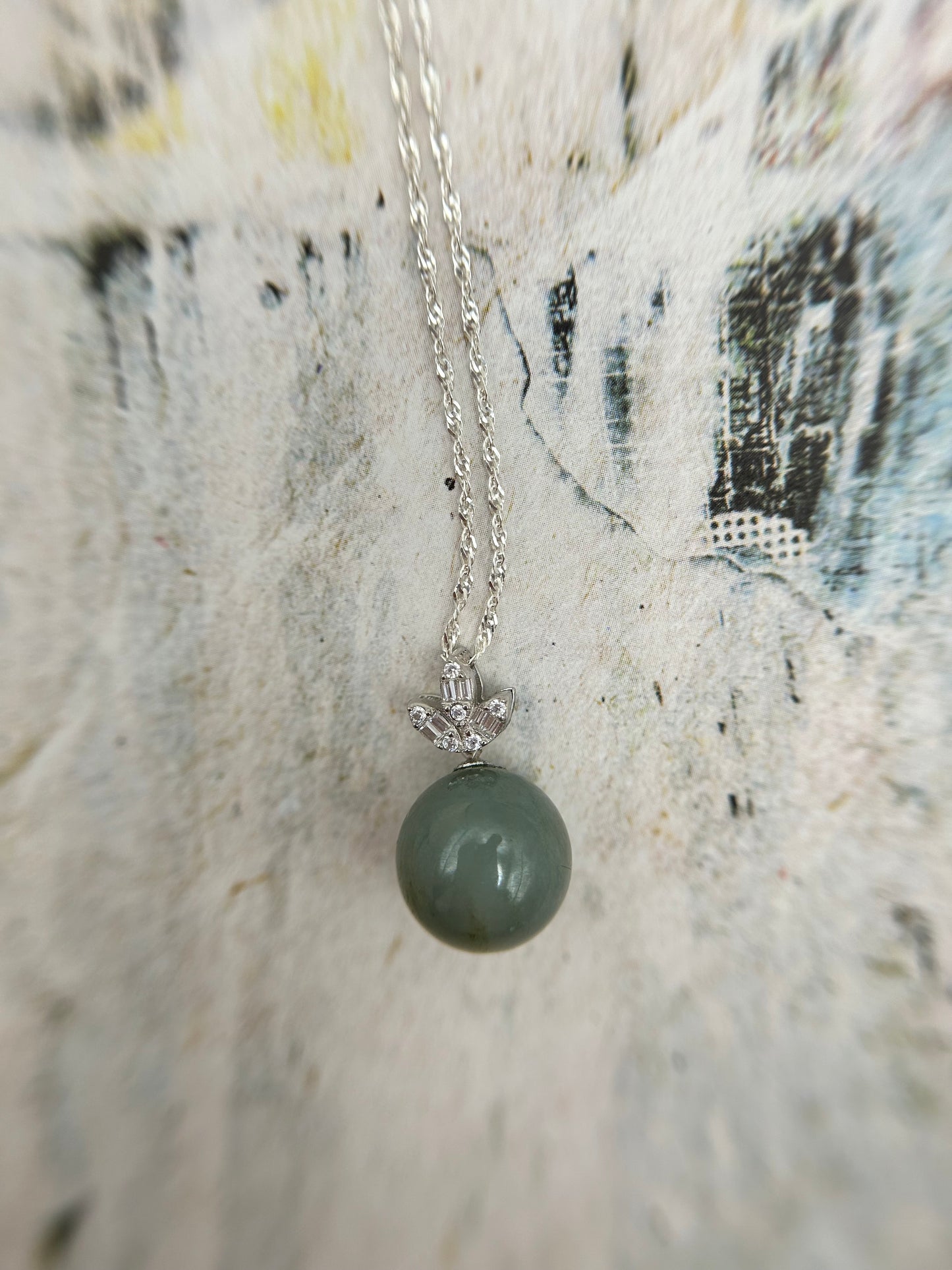 Grade A Natural Burma Green Jadeite with Sterling Silver bail Silver  necklace