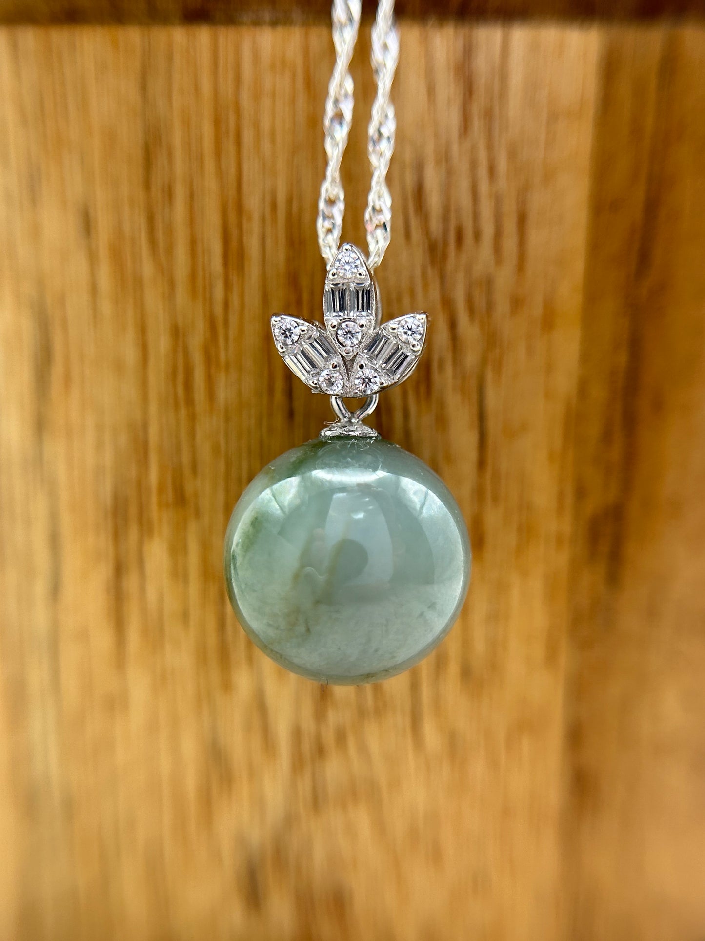 Grade A Natural Burma Green Jadeite with Sterling Silver bail Silver  necklace