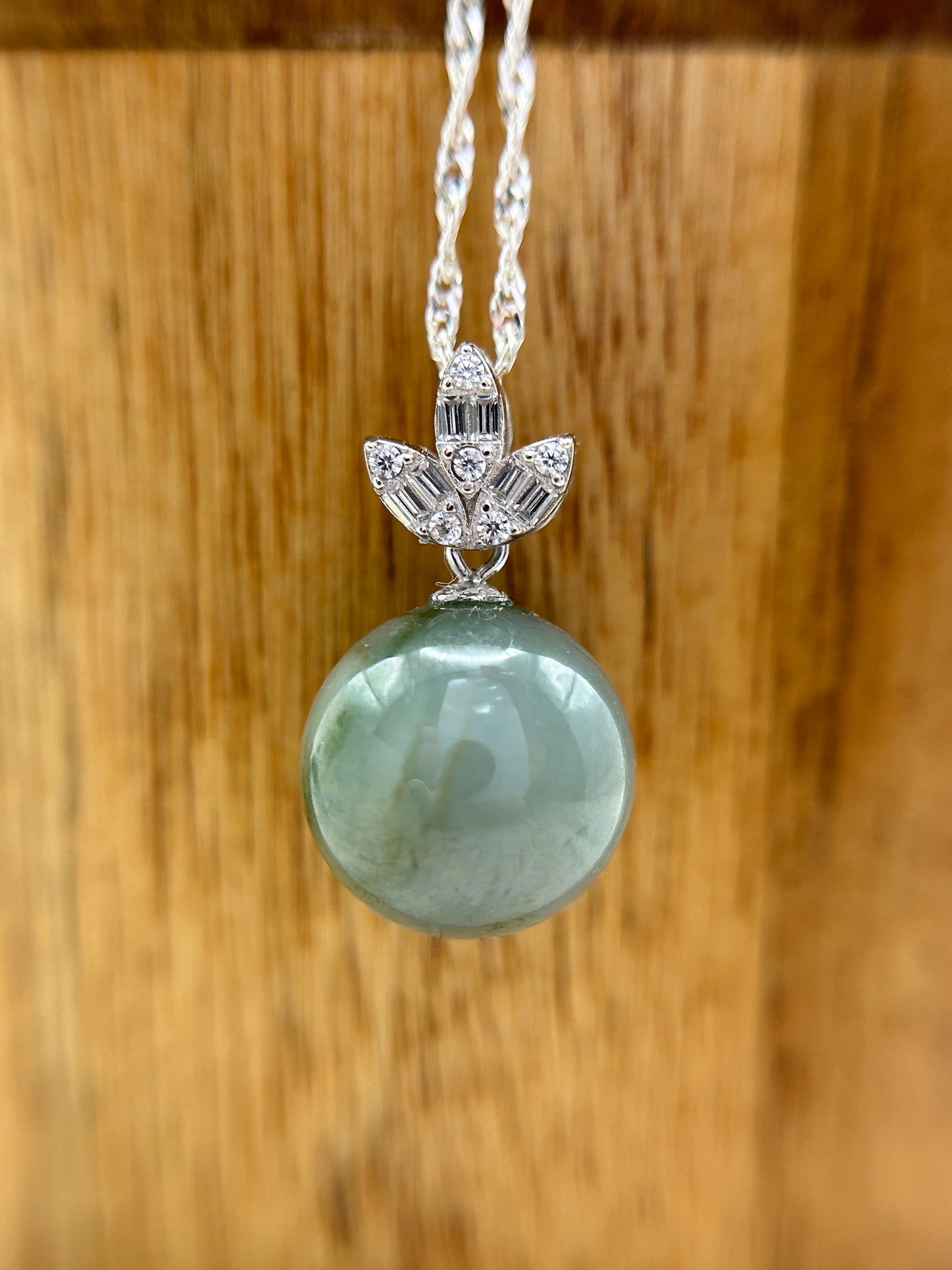 Grade A Natural Burma Green Jadeite with Sterling Silver bail Silver  necklace