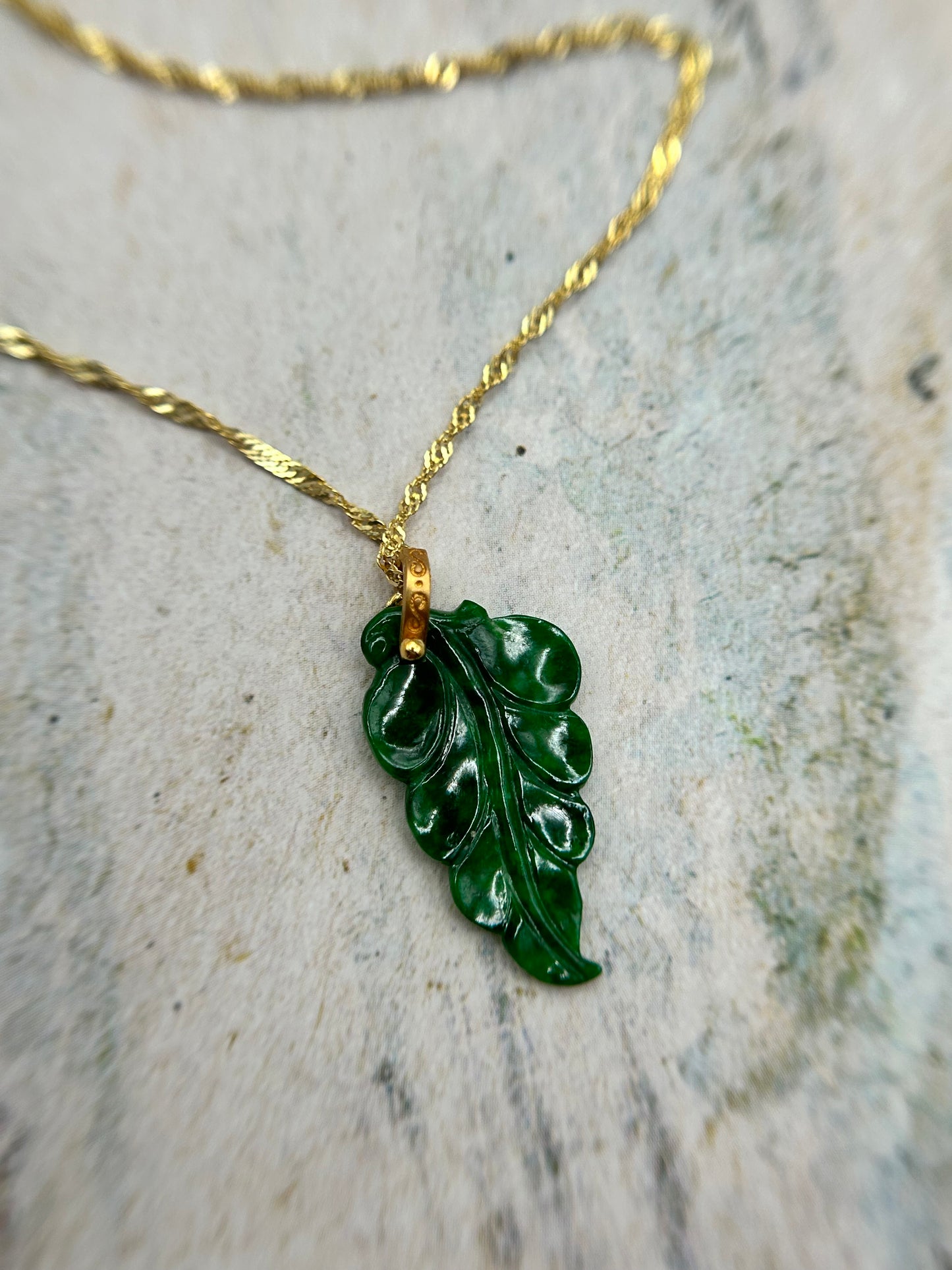 Grade A Natural Icy green Burma Jadeite pendant with double sided hand carved with leaf necklace