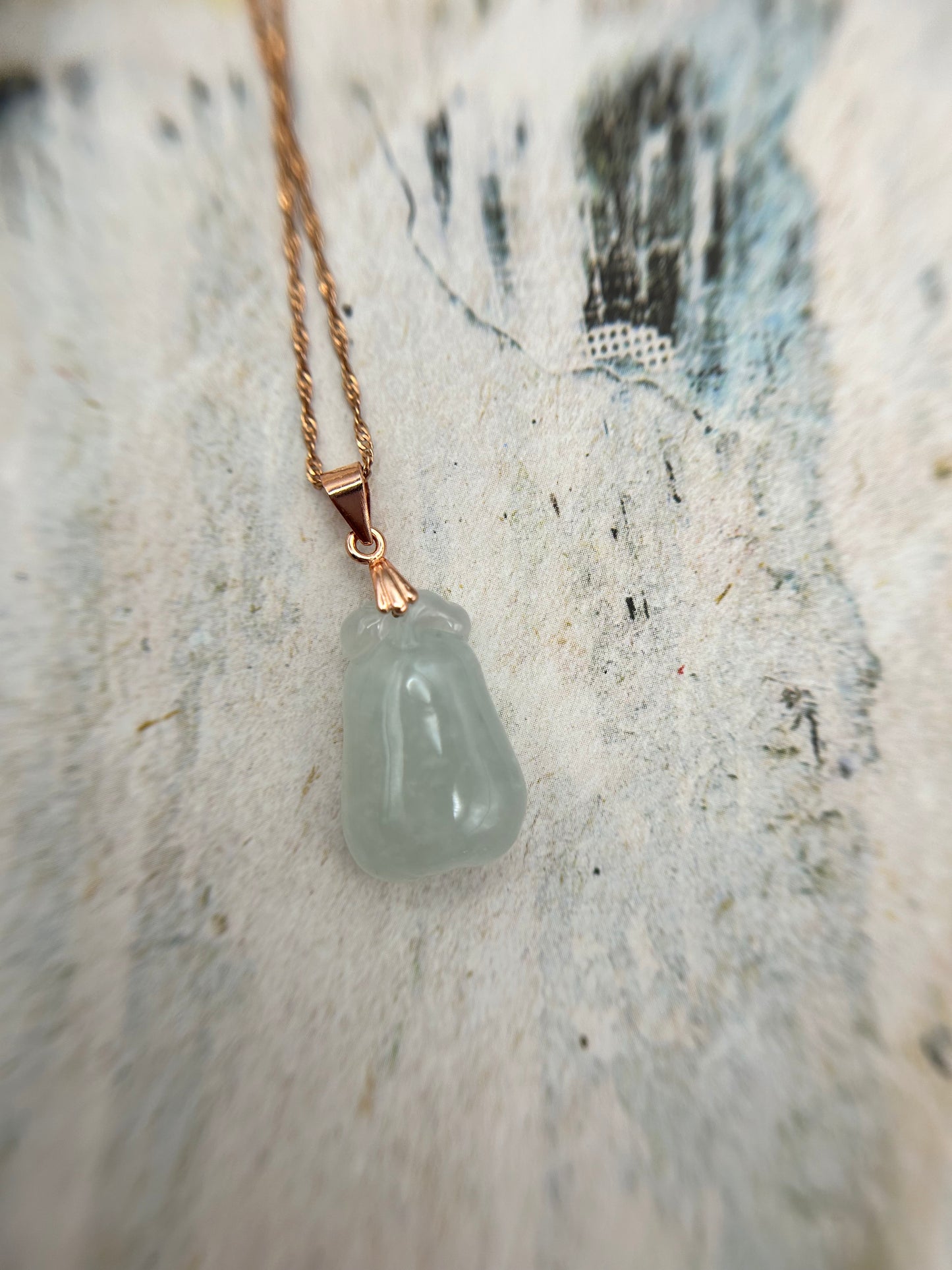 Grade A Natural Burma Icy  white Jadeite squash pendant with Rose gold over Sterling silver bail necklace