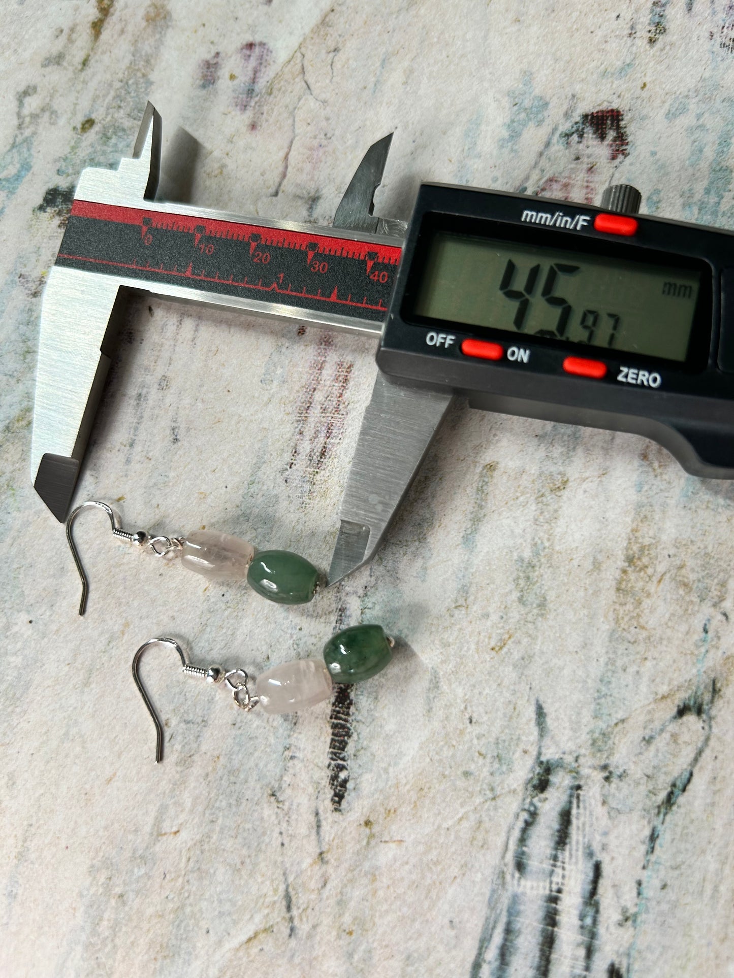 Natural Grade A  Fresh Green Burmese Jadeite beads and Rose Quartz 925 silver earring