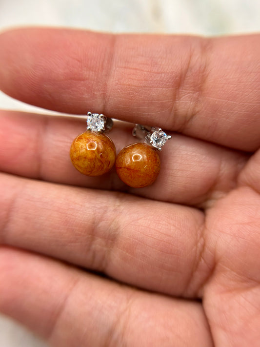 Natural Grade A  Red Burmese Jadeite beads   925 silver earring