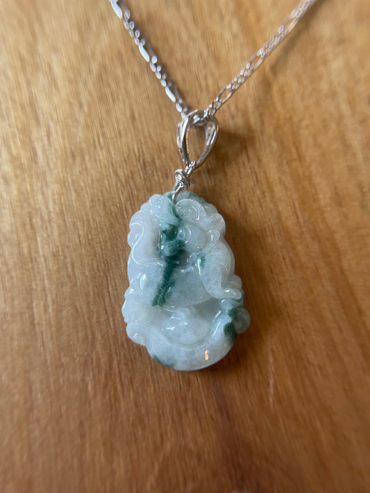 Grade A Burma jadeite Zodiac (Tiger) pendant with silver necklace