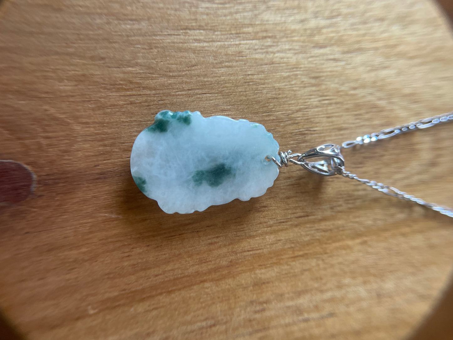 Grade A Burma jadeite Zodiac (Tiger) pendant with silver necklace