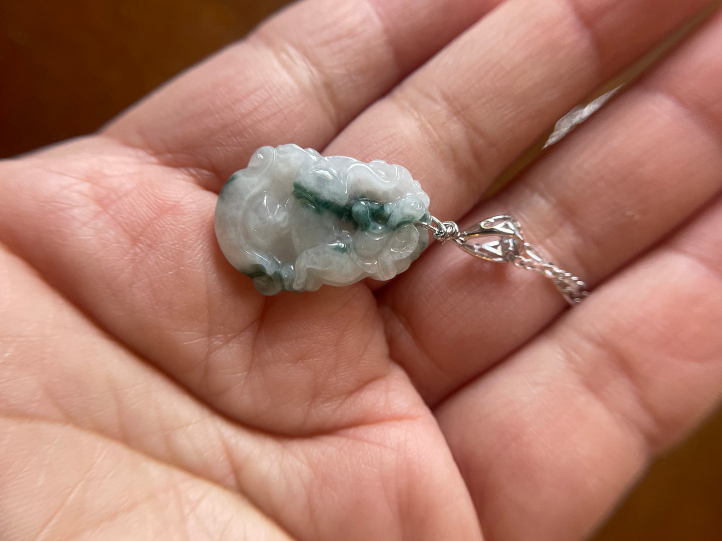 Grade A Burma jadeite Zodiac (Tiger) pendant with silver necklace