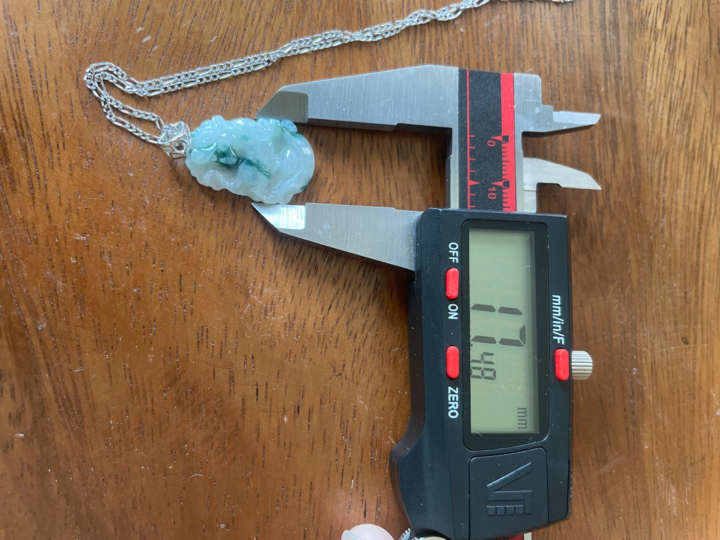 Grade A Burma jadeite Zodiac (Tiger) pendant with silver necklace