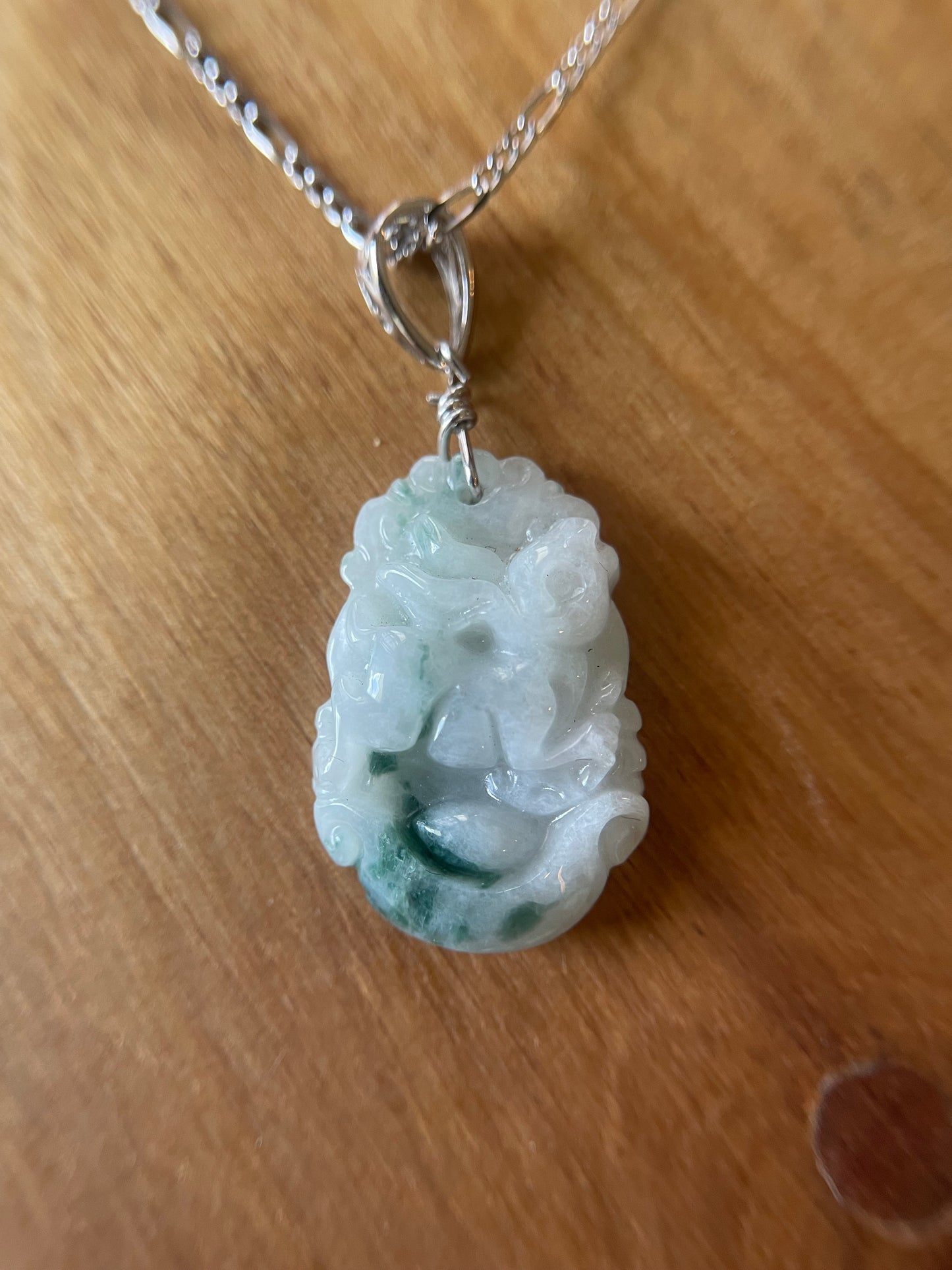 Grade A Burma jadeite Zodiac (Rabbit) pendant with silver necklace