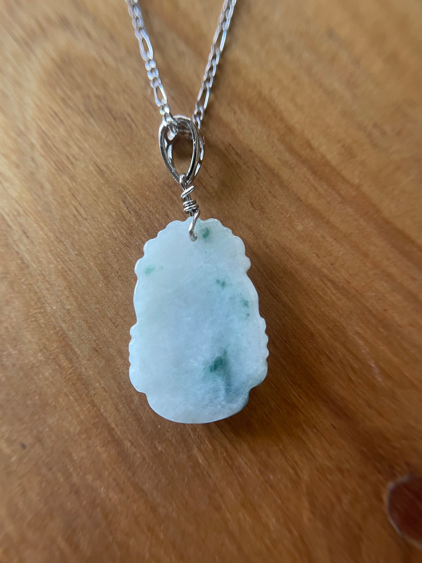 Grade A Burma jadeite Zodiac (Rabbit) pendant with silver necklace