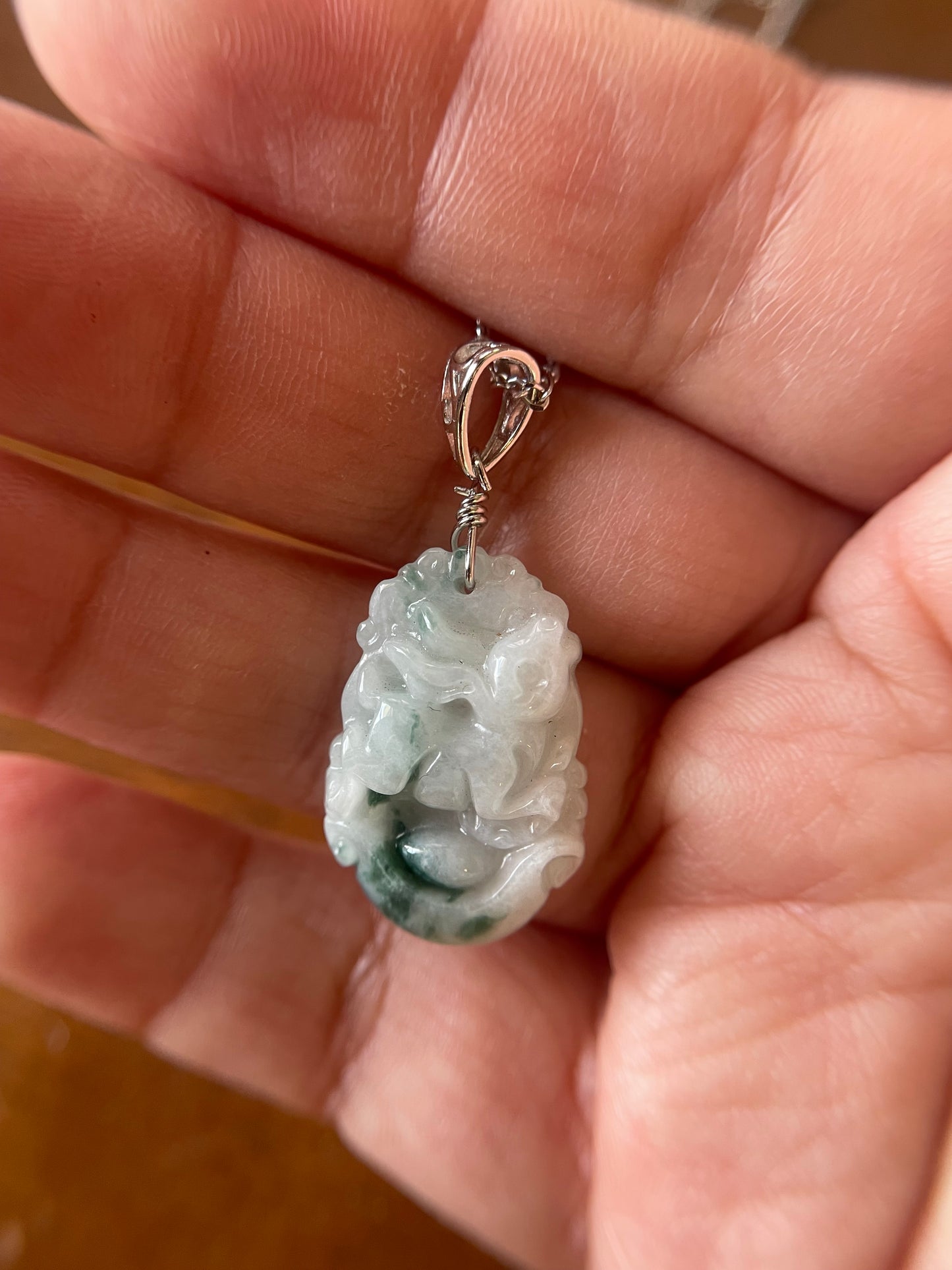 Grade A Burma jadeite Zodiac (Rabbit) pendant with silver necklace