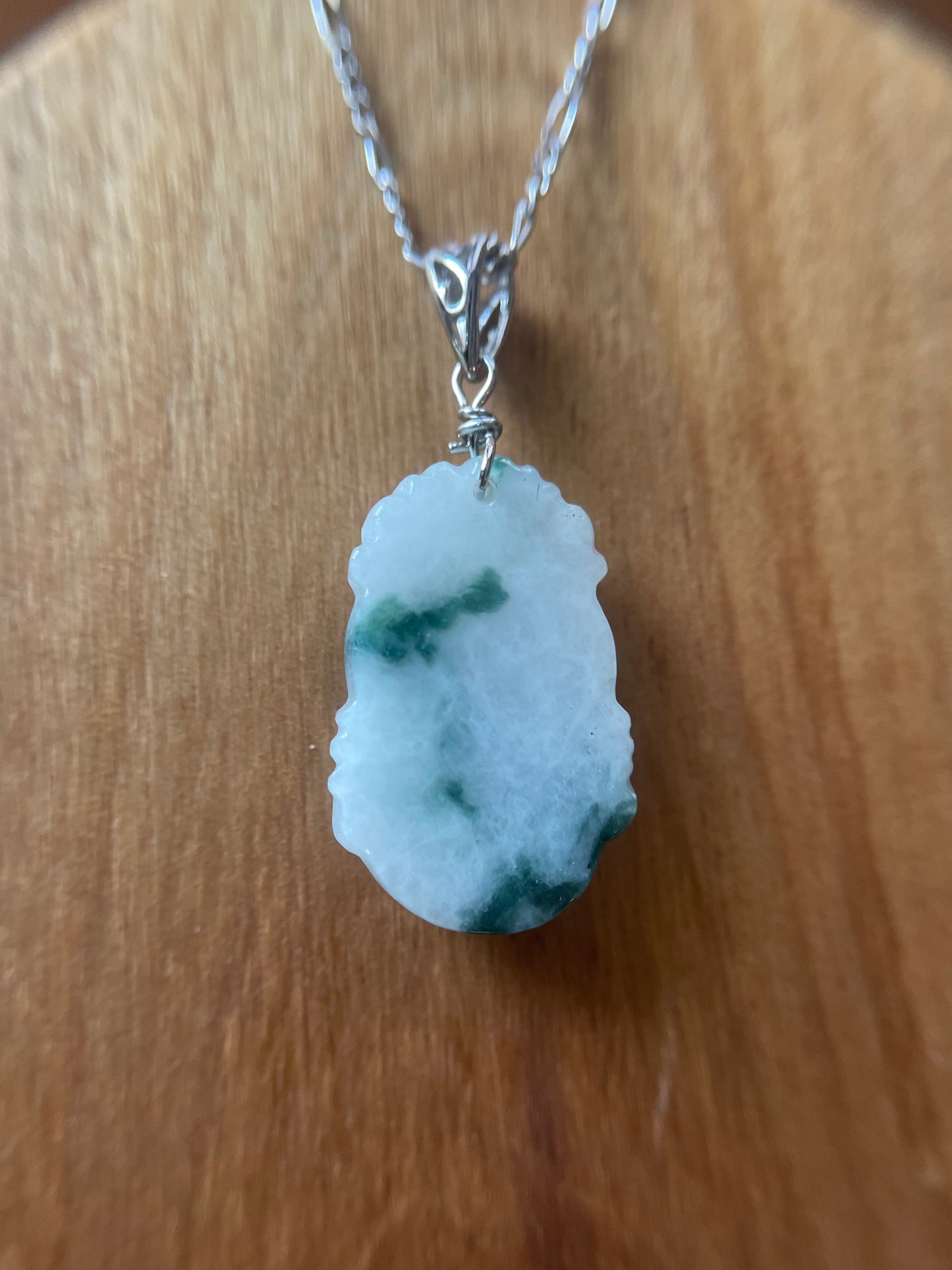 Grade A Burma jadeite Zodiac (DRAGON) pendant with silver necklace