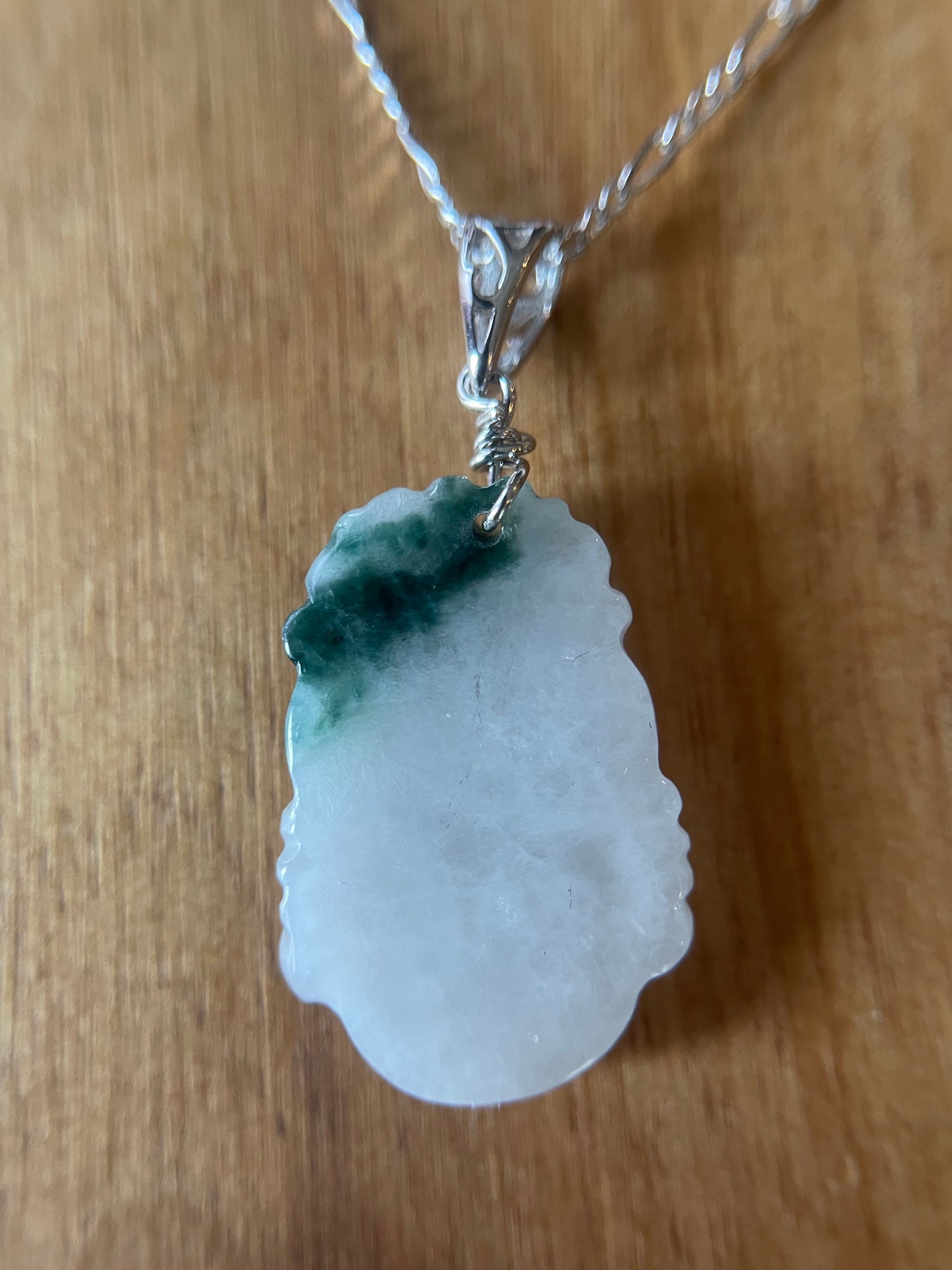 Grade A Burma jadeite Zodiac (Horse) pendant with silver necklace