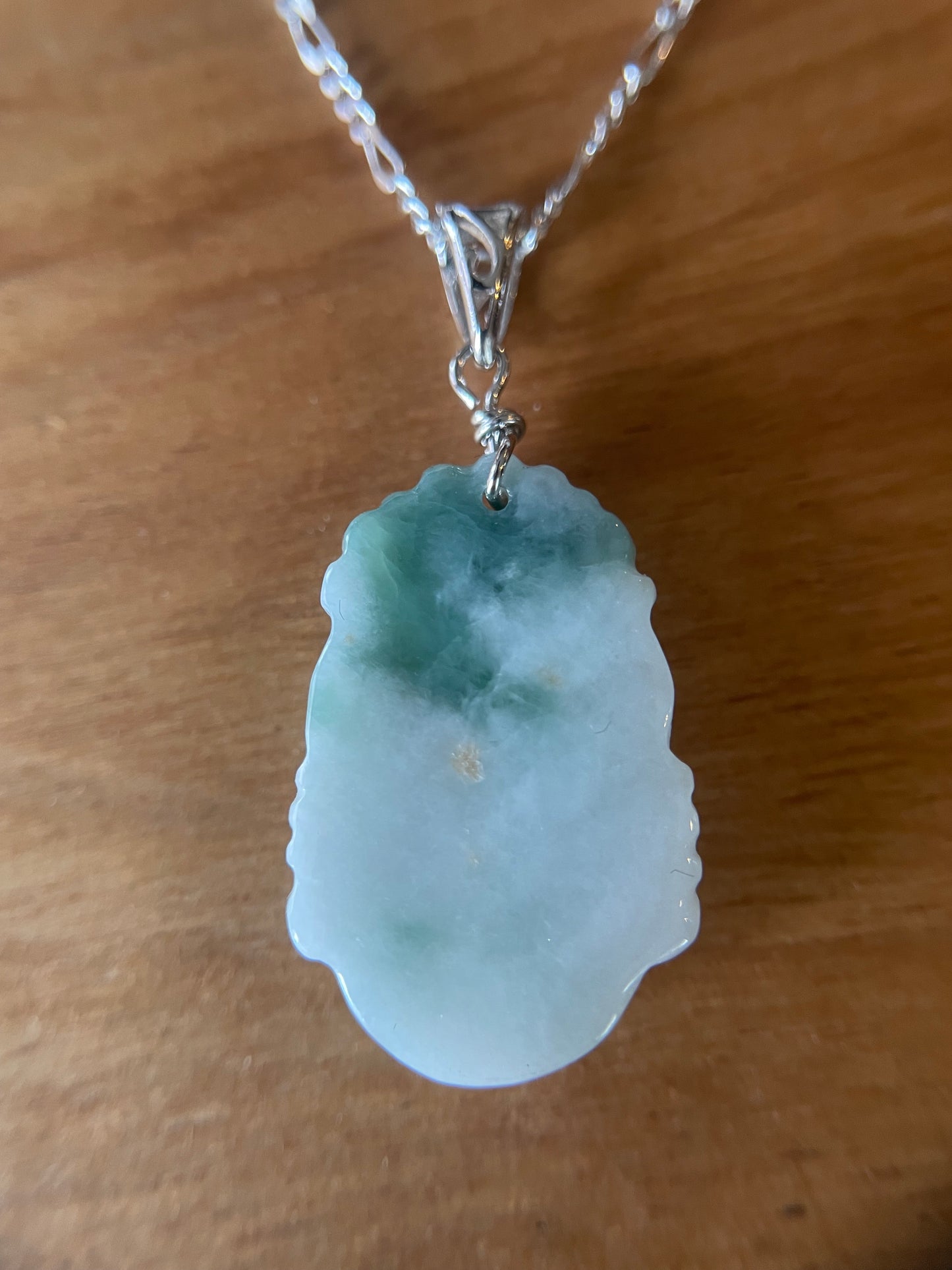 Grade A Burma jadeite Zodiac (Goat) pendant with silver necklace