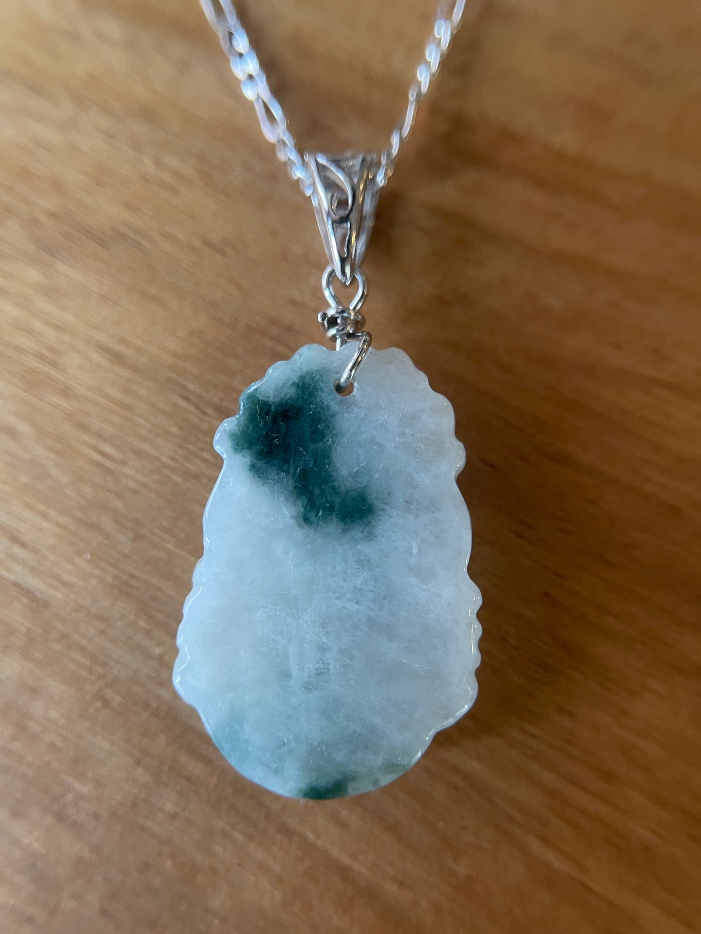 Grade A Burma jadeite Zodiac (Dog) pendant with silver necklace