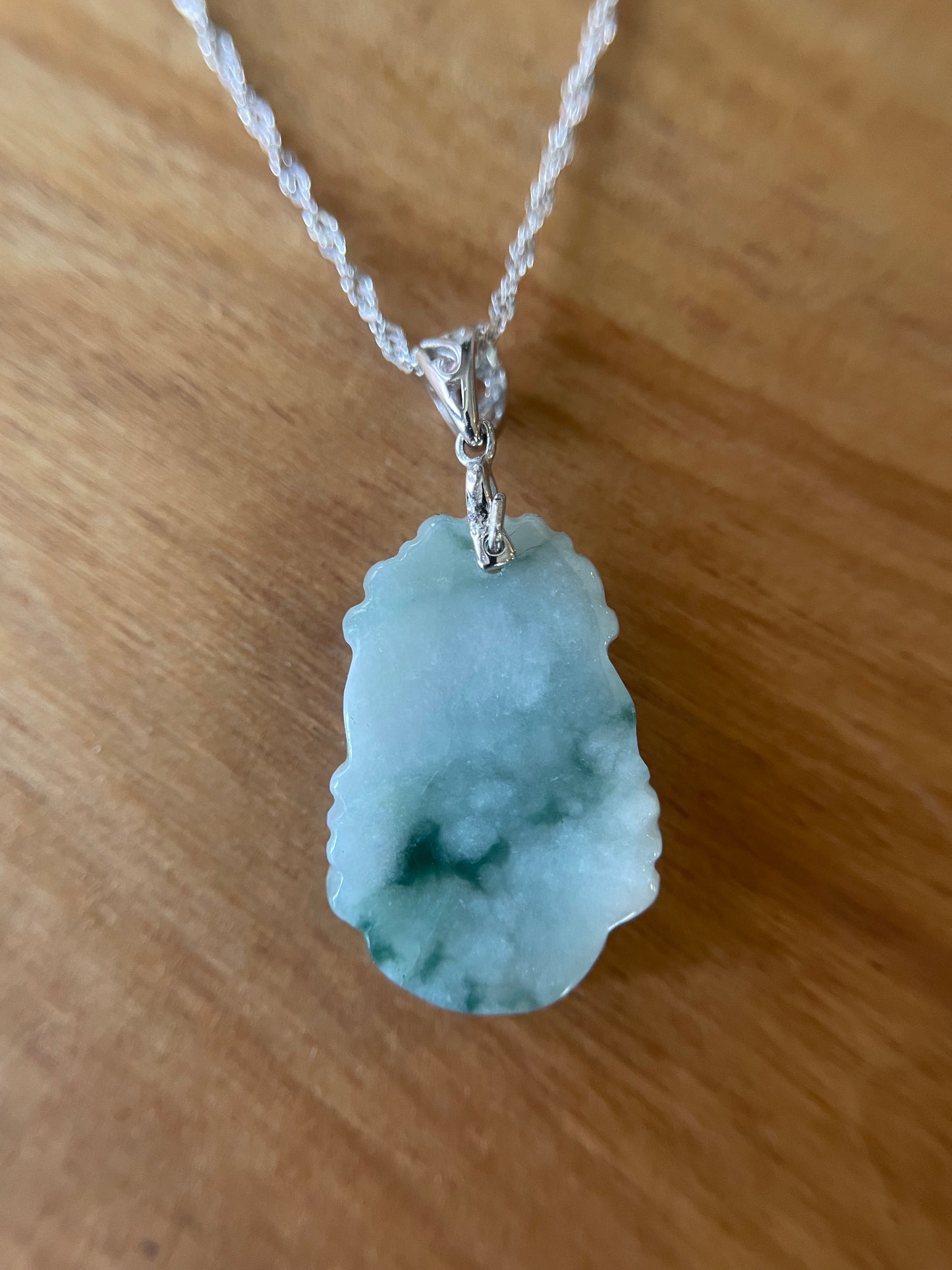 Grade A Burma jadeite Zodiac (Pig) pendant with silver necklace