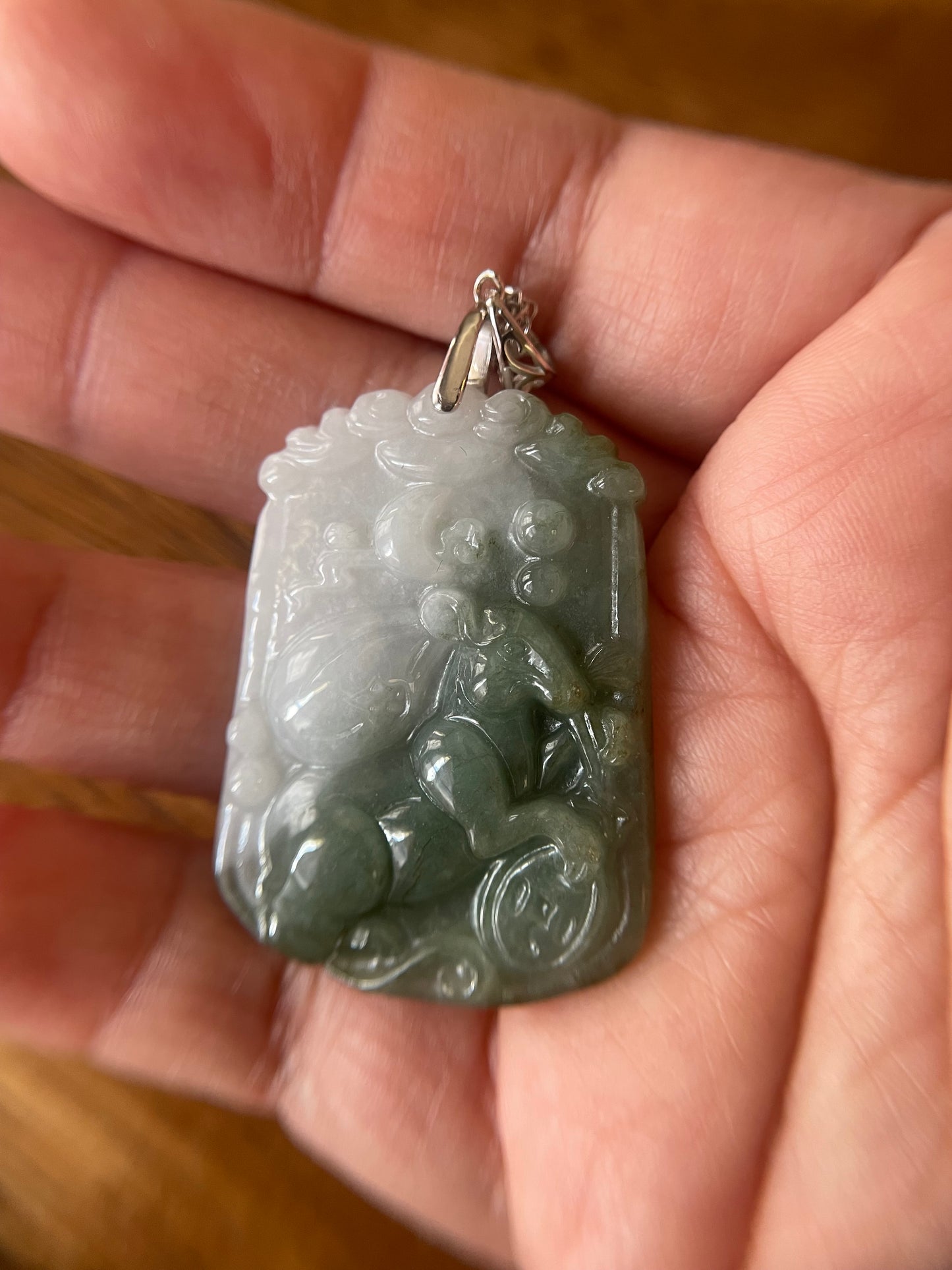 Grade A Burma jadeite Zodiac (RAT) pendant with silver necklace