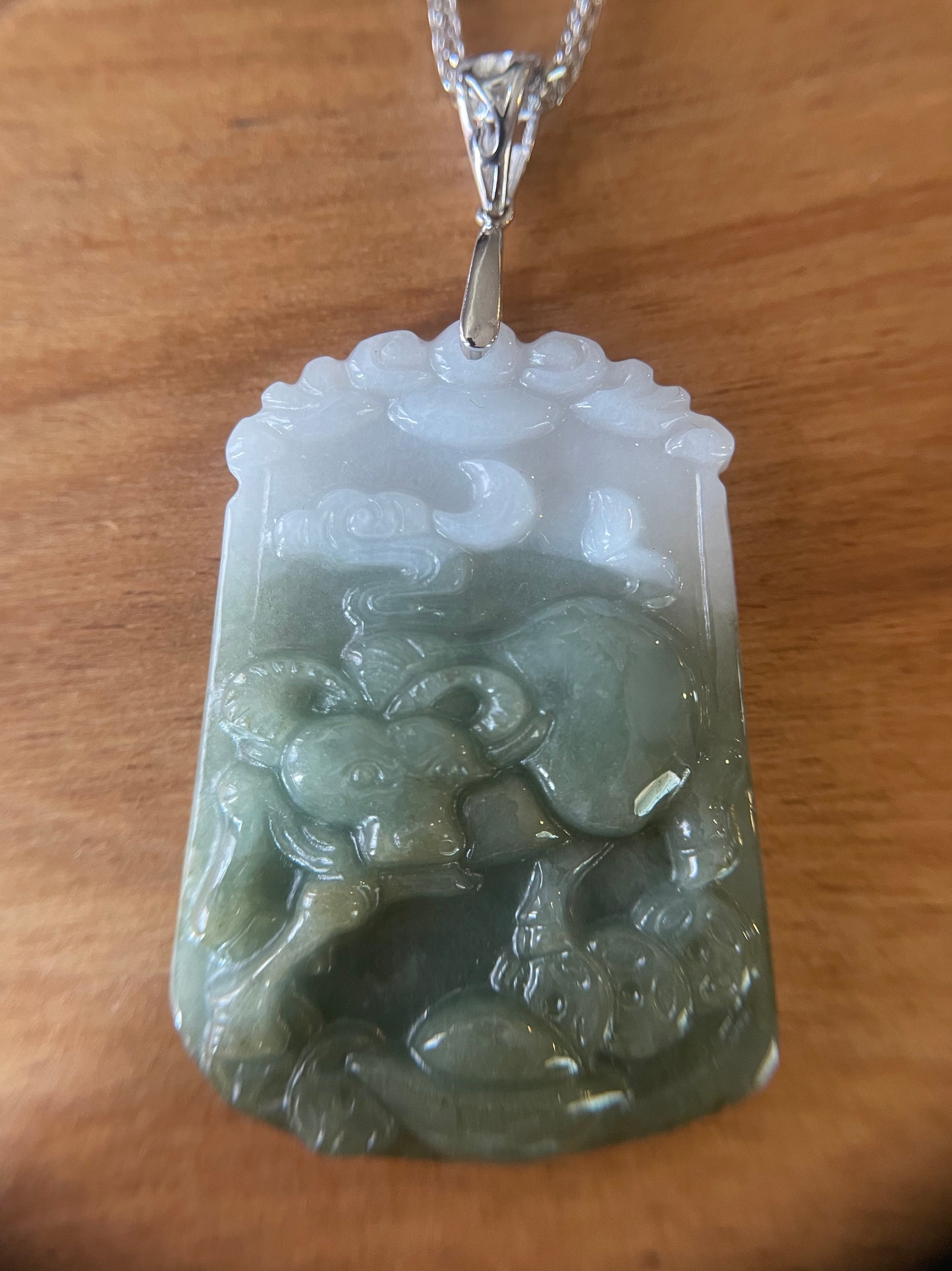 Grade A Burma jadeite Zodiac (OX) pendant with silver necklace
