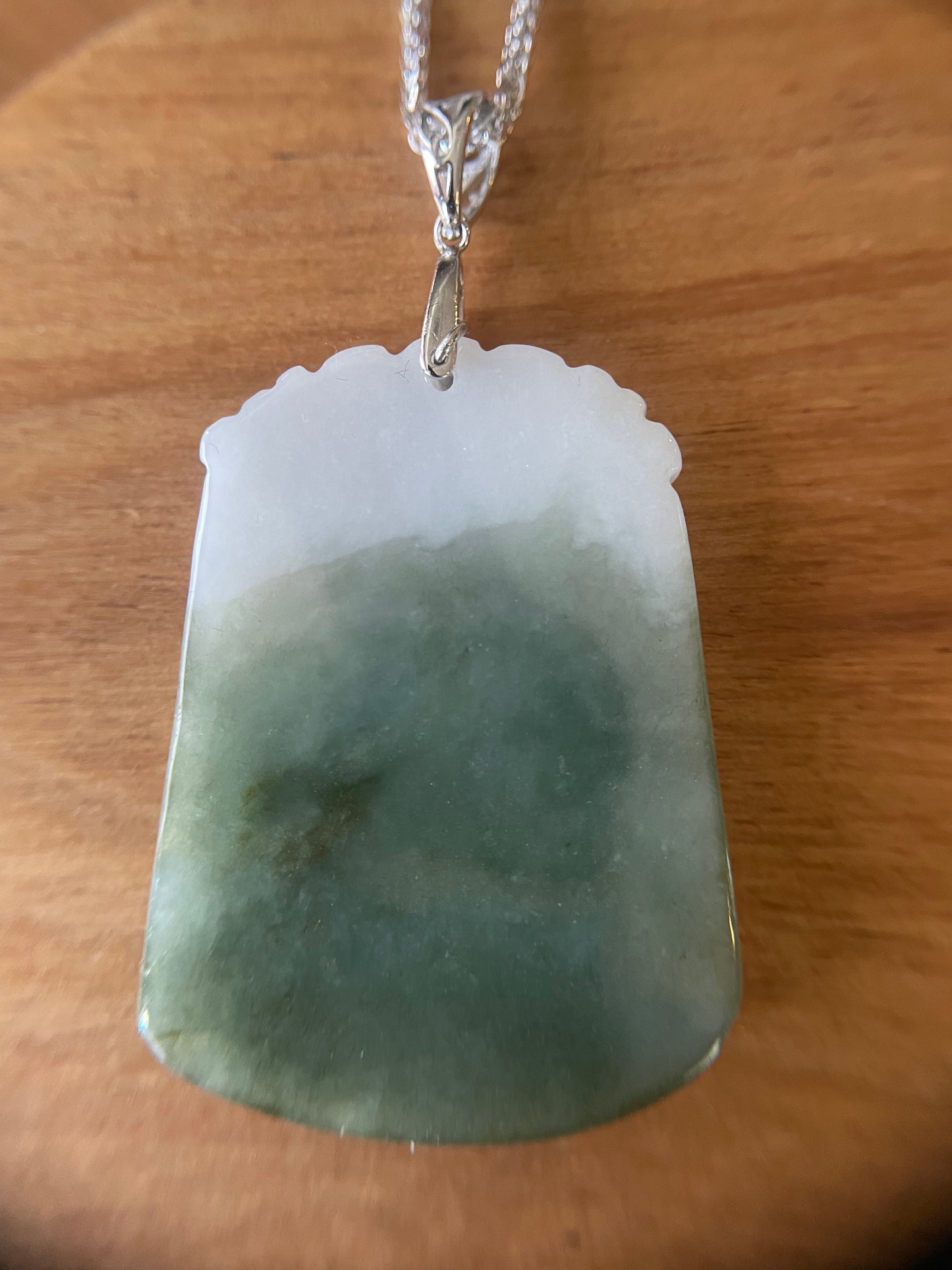 Grade A Burma jadeite Zodiac (OX) pendant with silver necklace