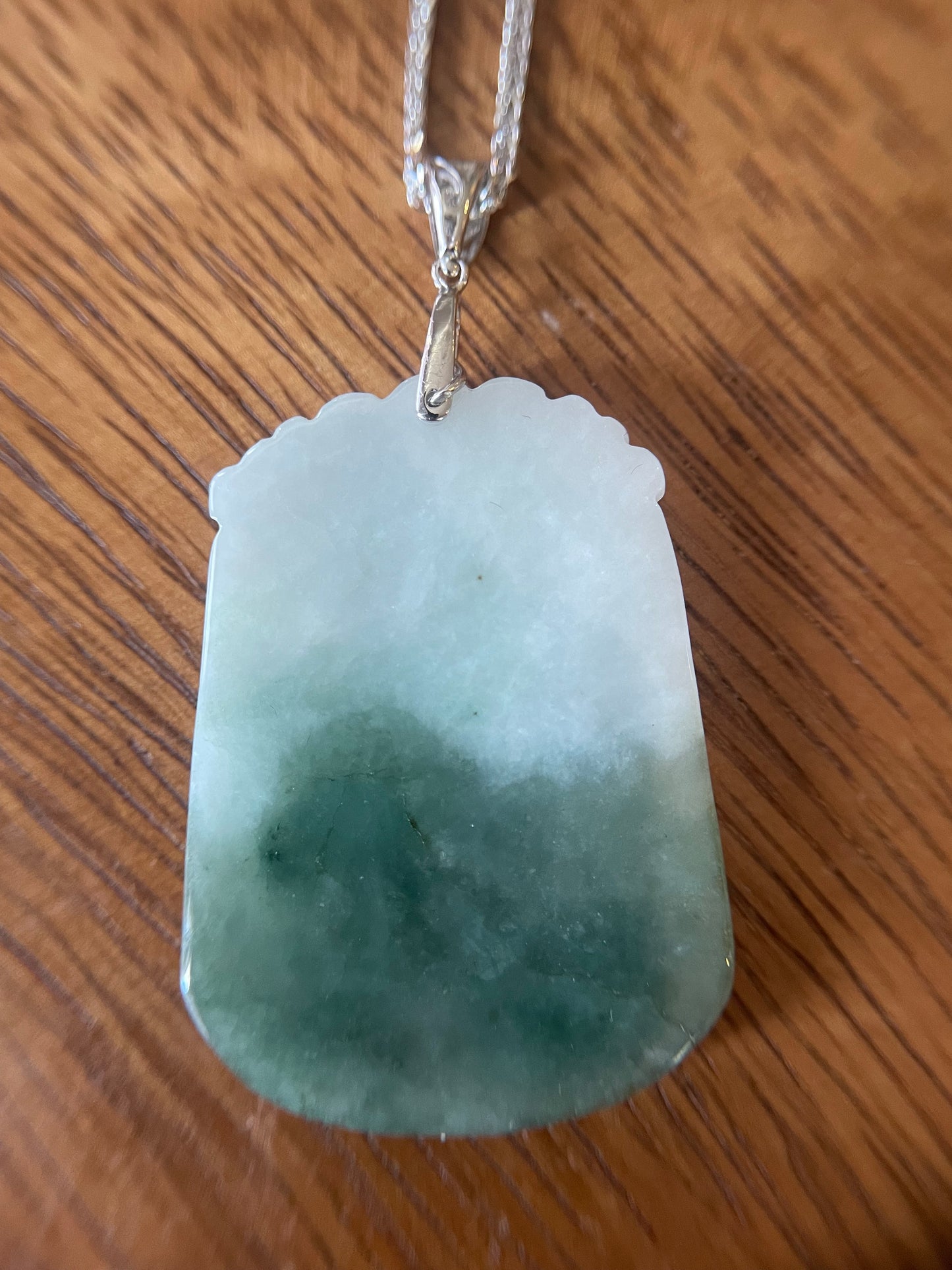 Grade A Burma jadeite Zodiac (Tiger) pendant with silver necklace