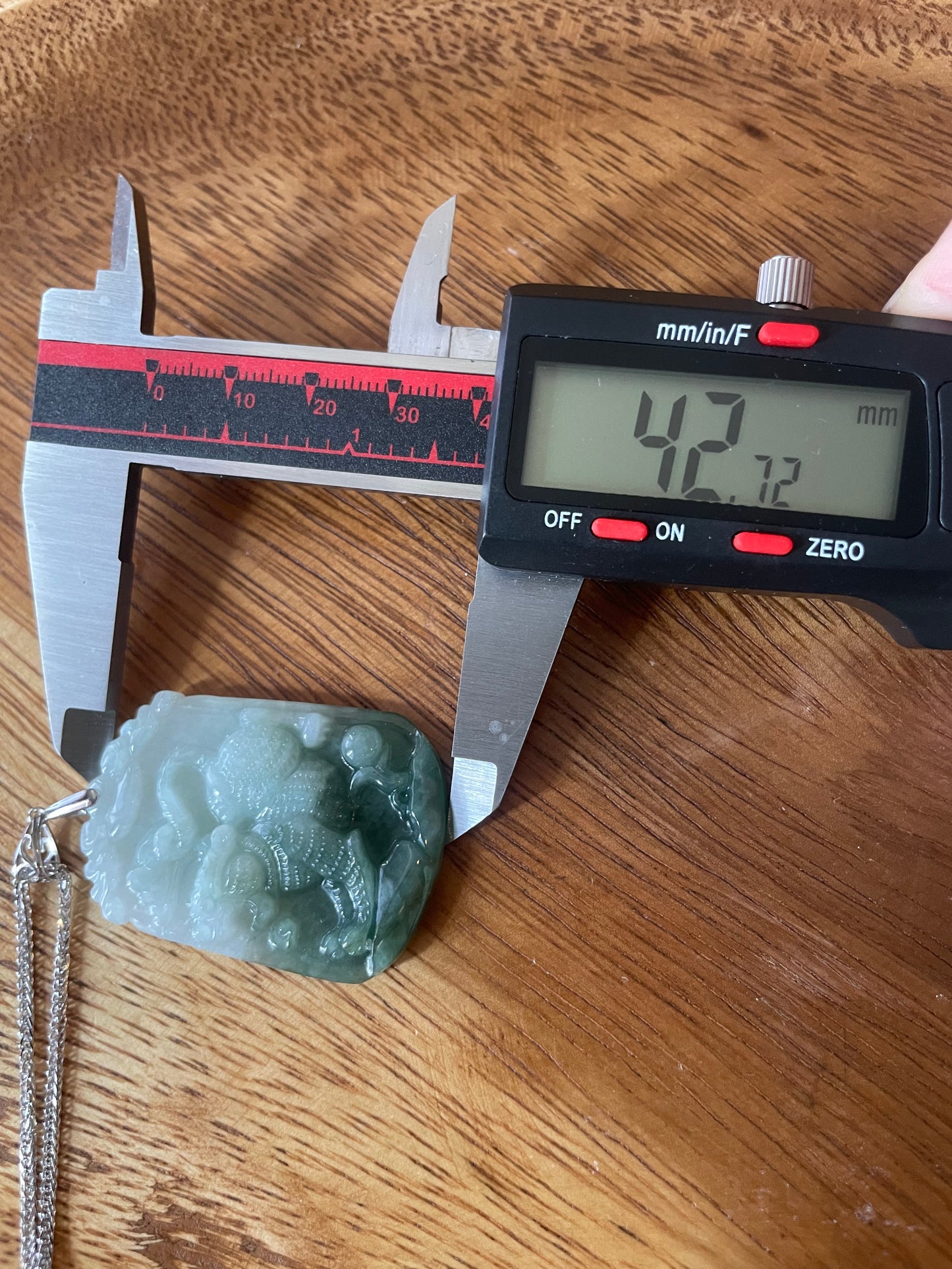 Grade A Burma jadeite Zodiac (Tiger) pendant with silver necklace