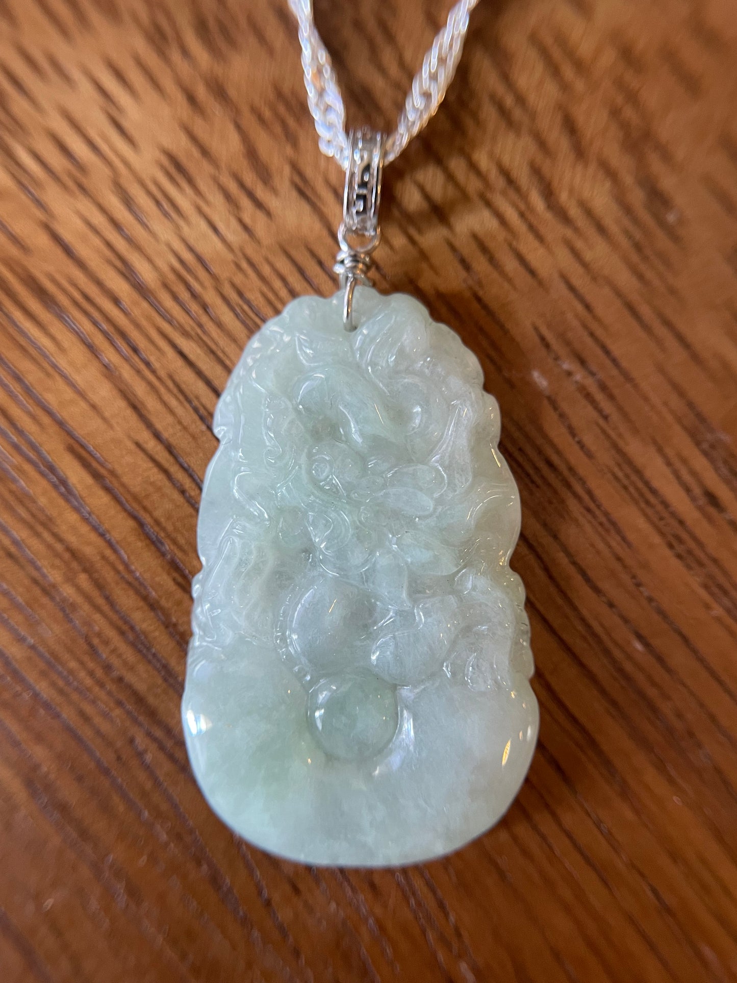 Grade A Burma jadeite Zodiac (DRAGON) pendant with silver necklace