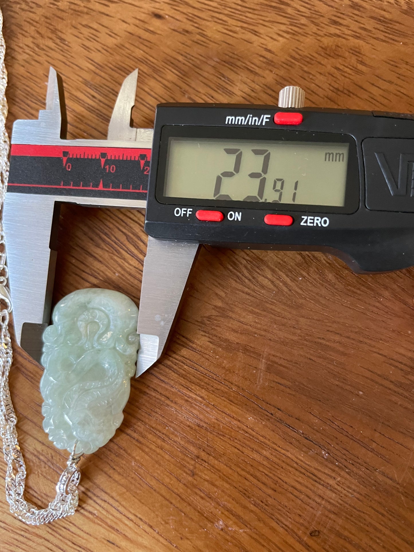 Grade A Burma jadeite Zodiac (Snake) pendant with silver necklace