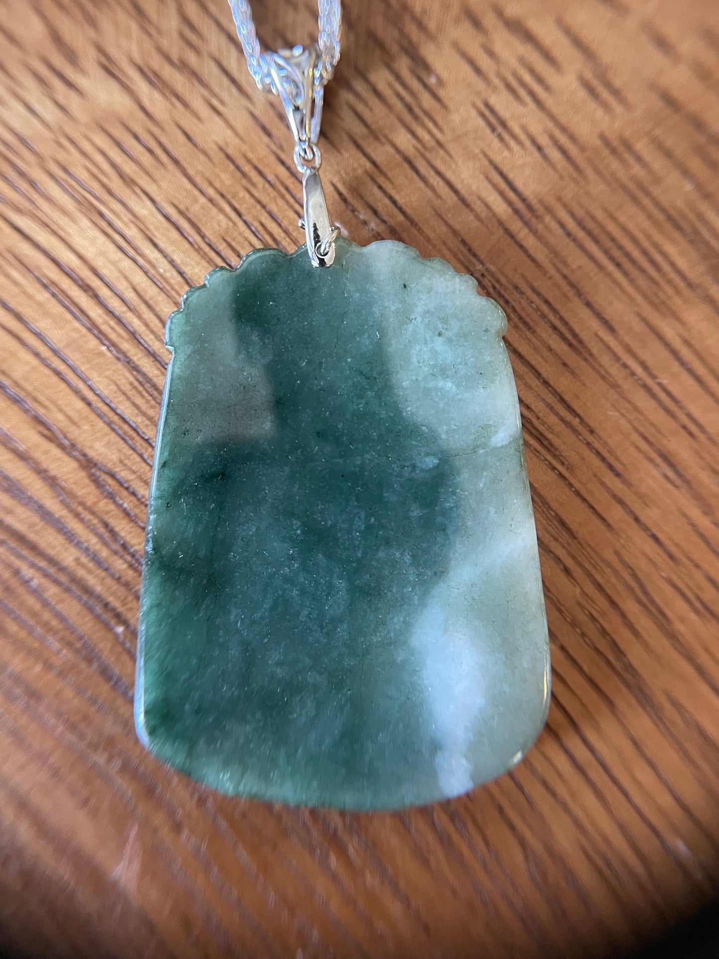 Grade A Burma jadeite Zodiac (Horse) pendant with silver necklace