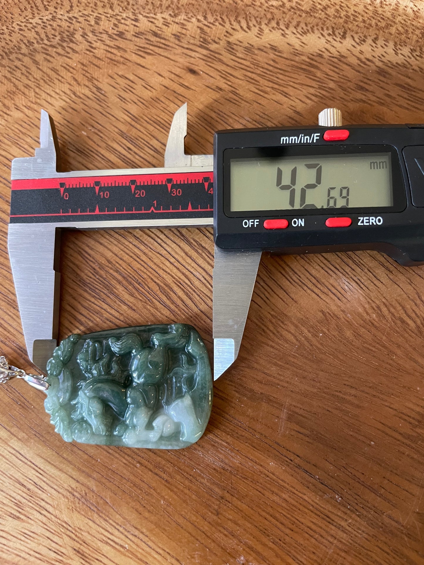 Grade A Burma jadeite Zodiac (Horse) pendant with silver necklace