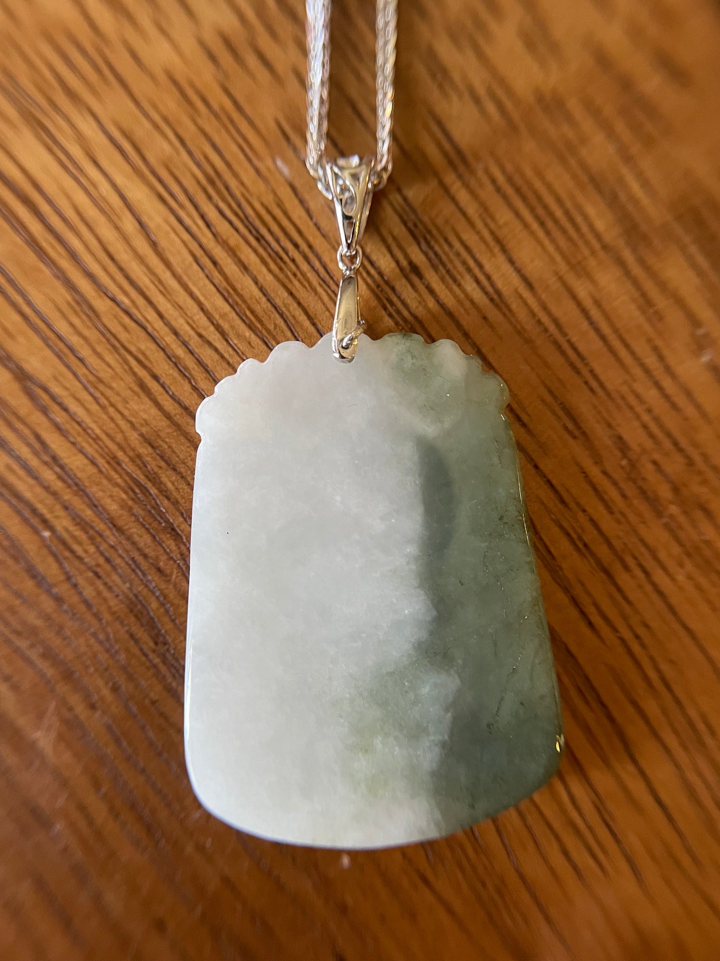 Grade A Burma jadeite Zodiac (Goat) pendant with silver necklace