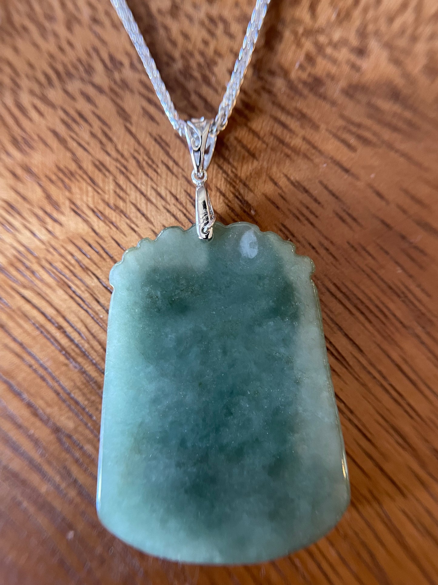 Grade A Burma jadeite Zodiac (Rooster) pendant with silver necklace