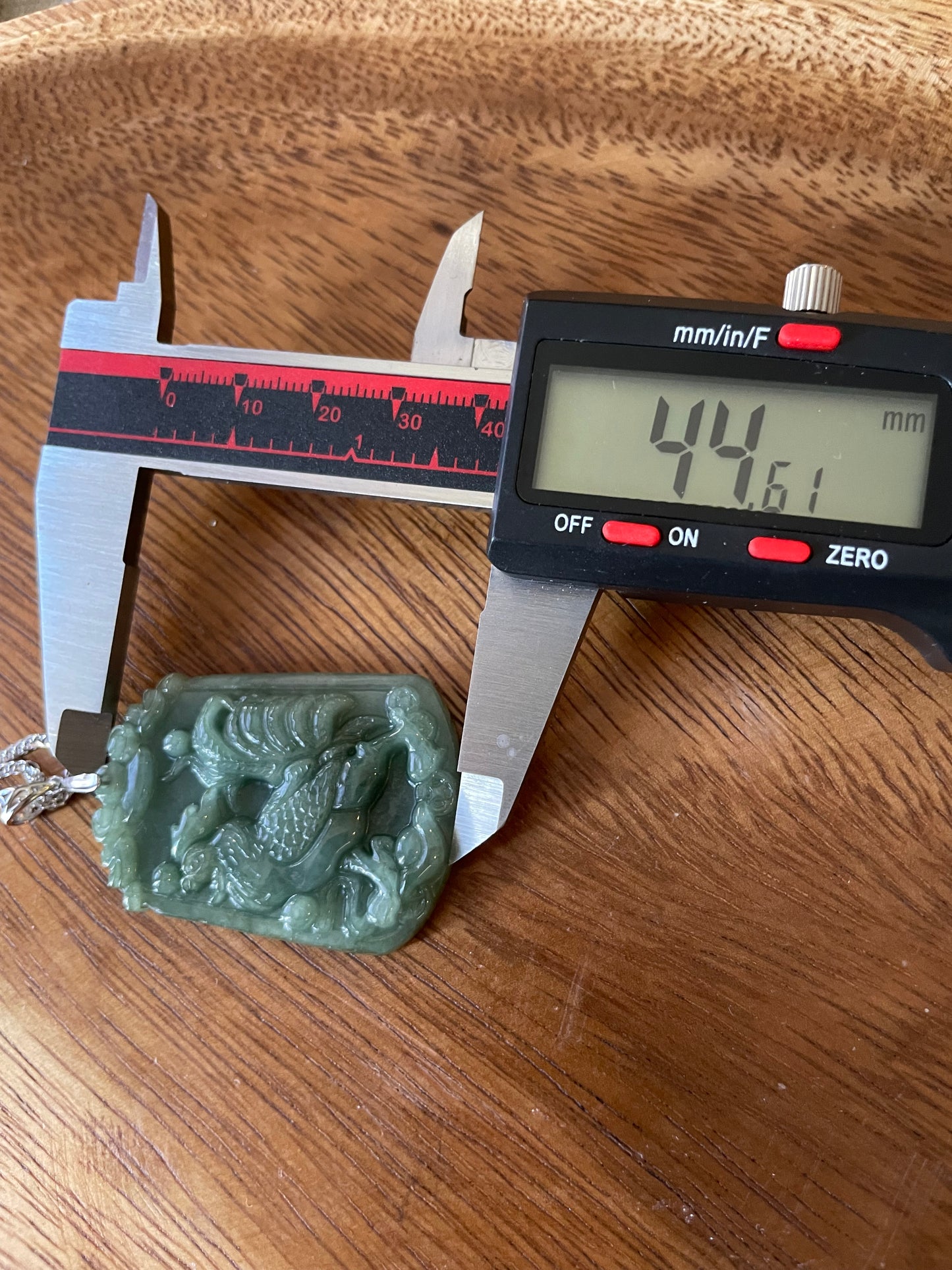 Grade A Burma jadeite Zodiac (Rooster) pendant with silver necklace