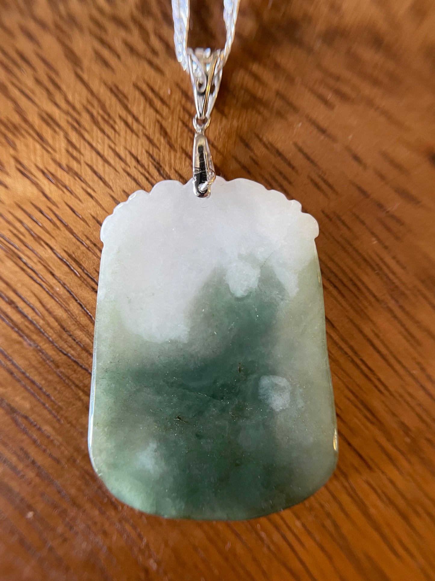 Grade A Burma jadeite Zodiac (Dog) pendant with silver necklace