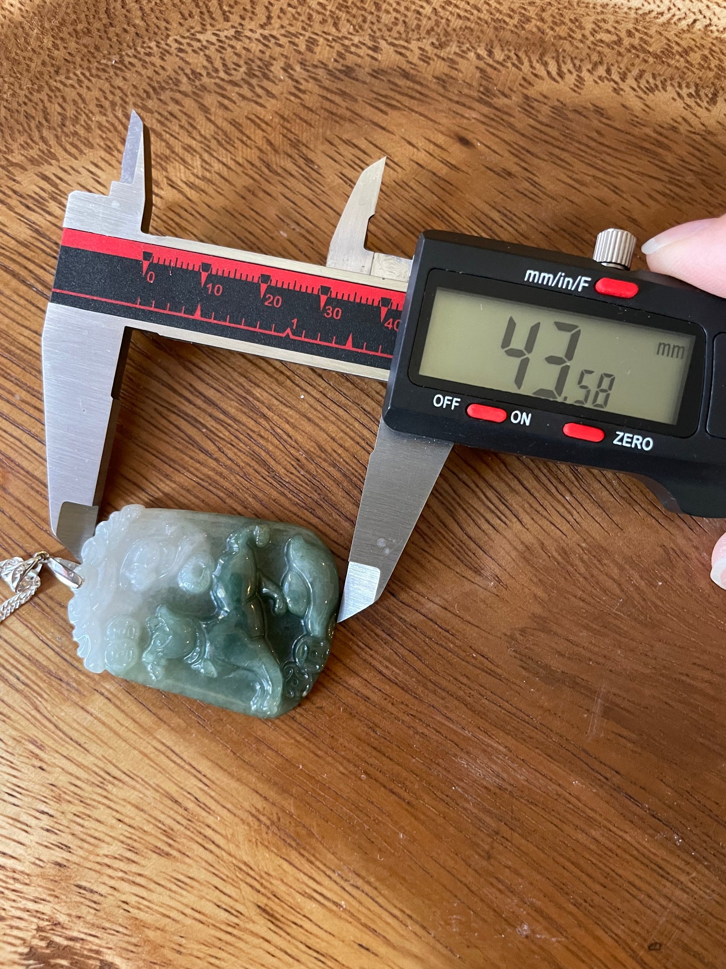 Grade A Burma jadeite Zodiac (Dog) pendant with silver necklace