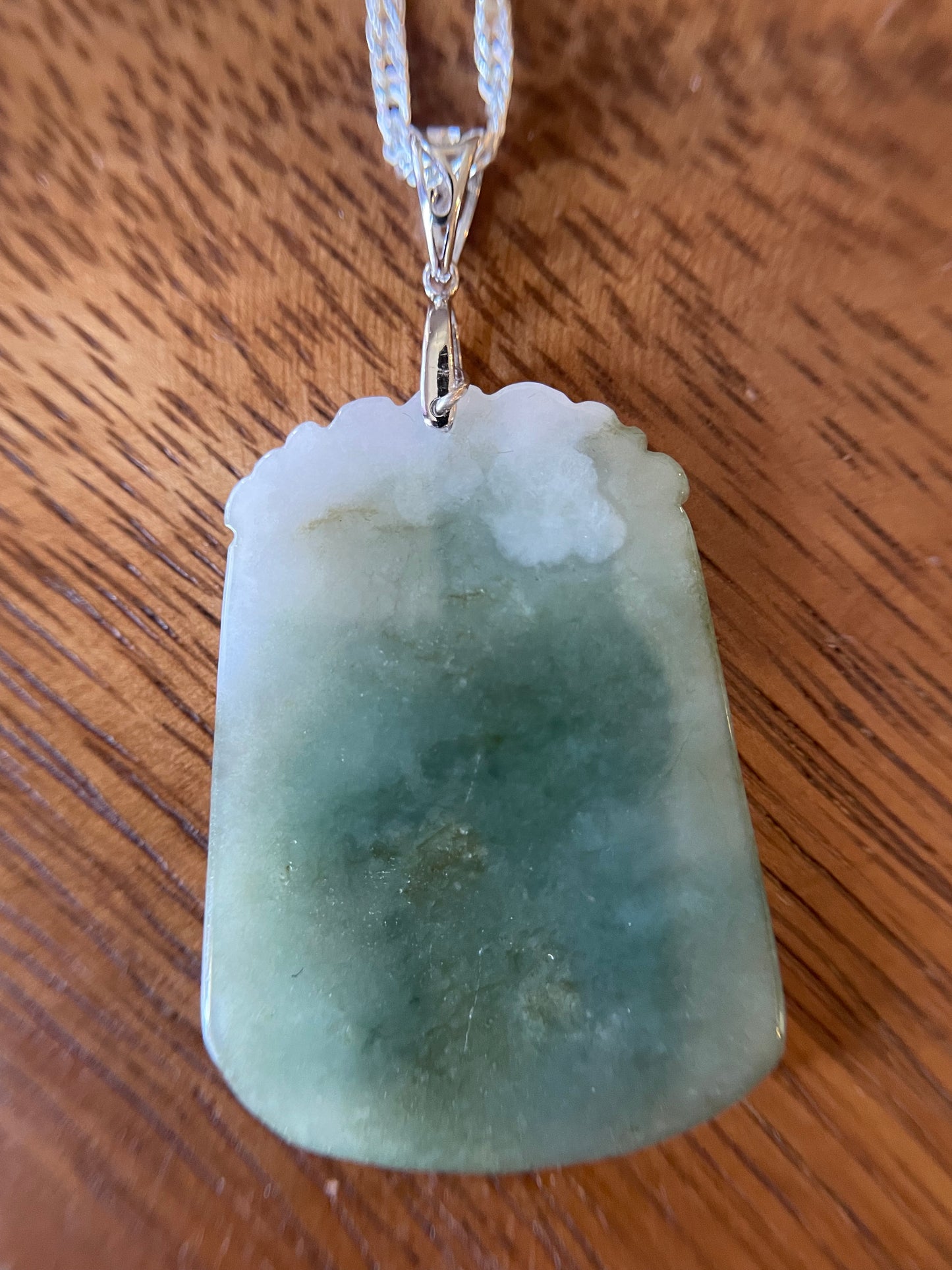 Grade A Burma jadeite Zodiac (Pig) pendant with silver necklace