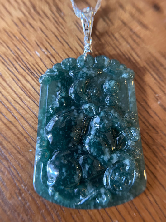 Grade A  jadeite Zodiac (RAT) pendant with silver necklace