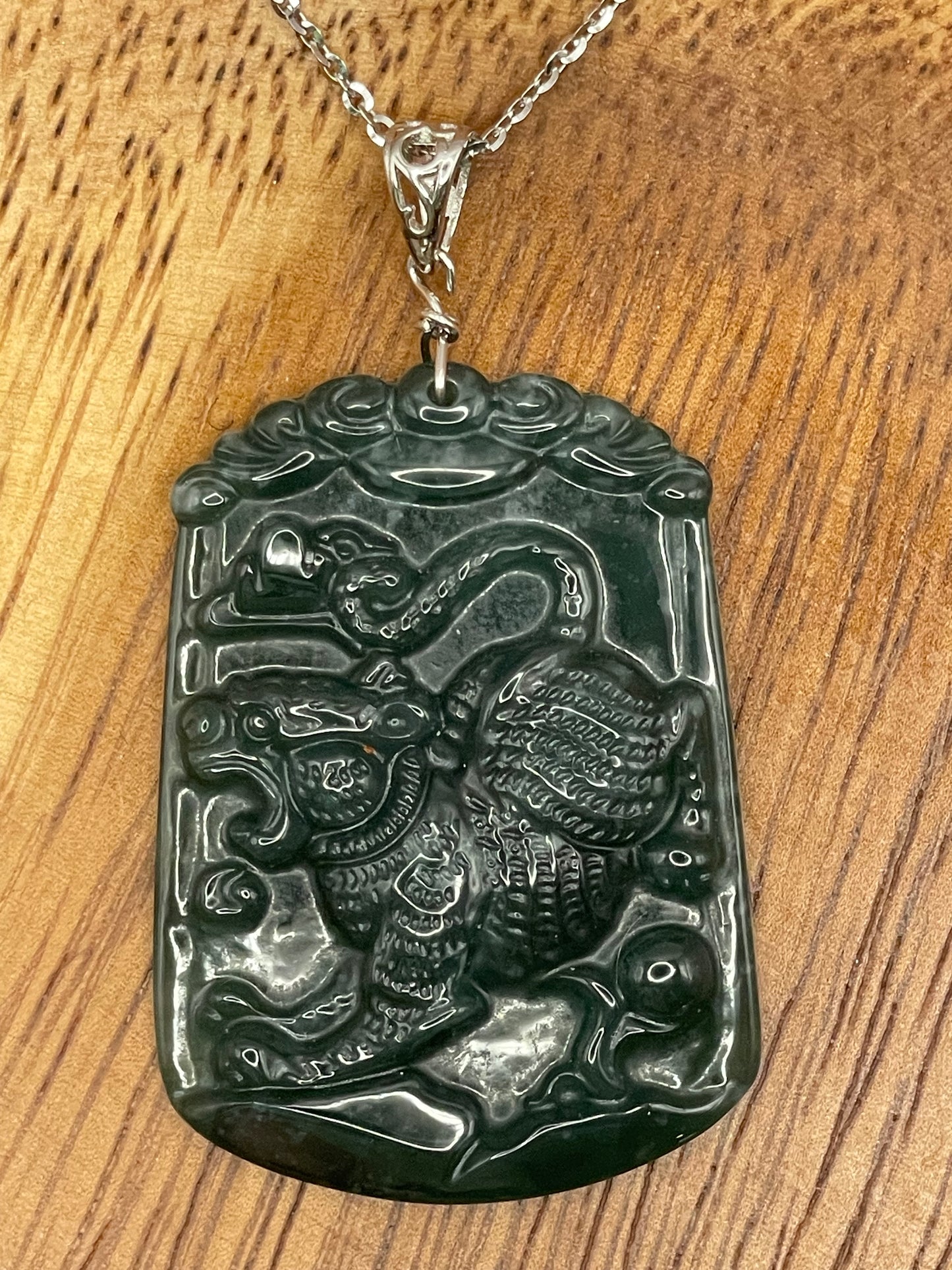 Grade A  jadeite Zodiac (Tiger) pendant with silver necklace