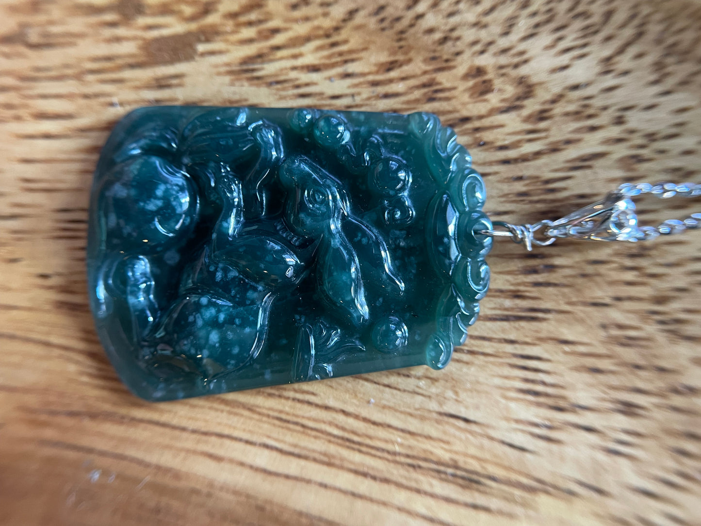 Grade A  jadeite Zodiac (Rabbit) pendant with silver necklace