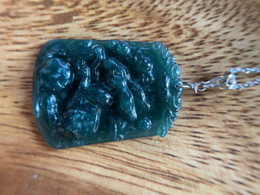 Grade A  jadeite Zodiac (Rabbit) pendant with silver necklace
