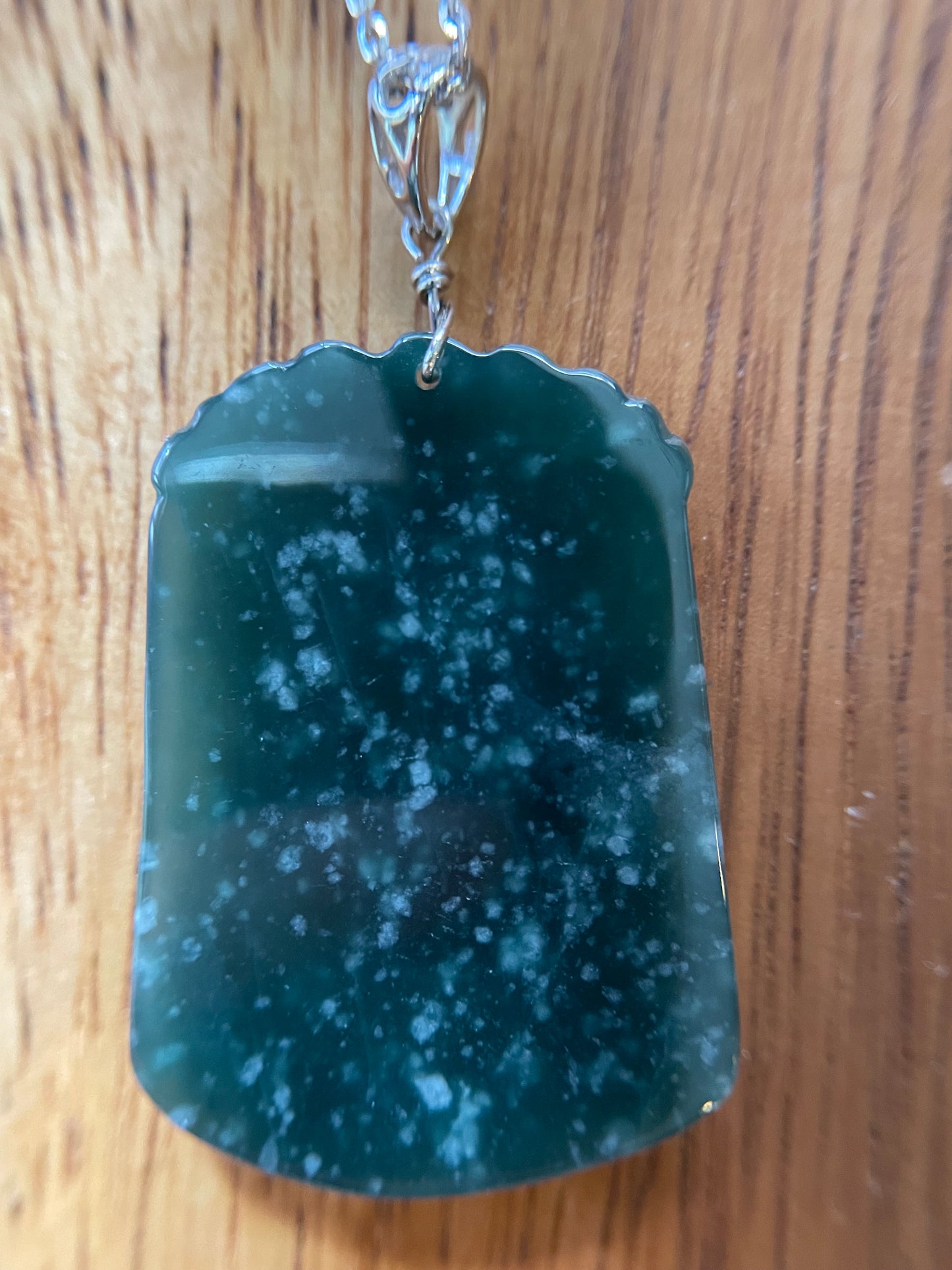 Grade A  jadeite Zodiac (Pig) pendant with silver necklace