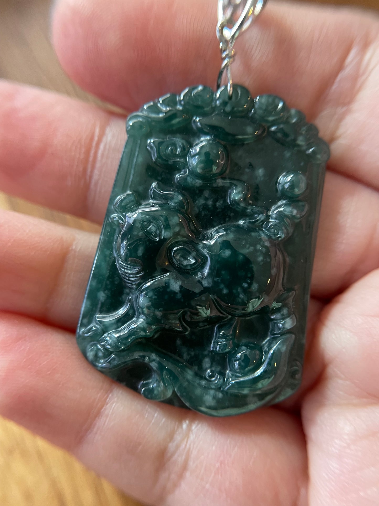 Grade A  jadeite Zodiac (Pig) pendant with silver necklace